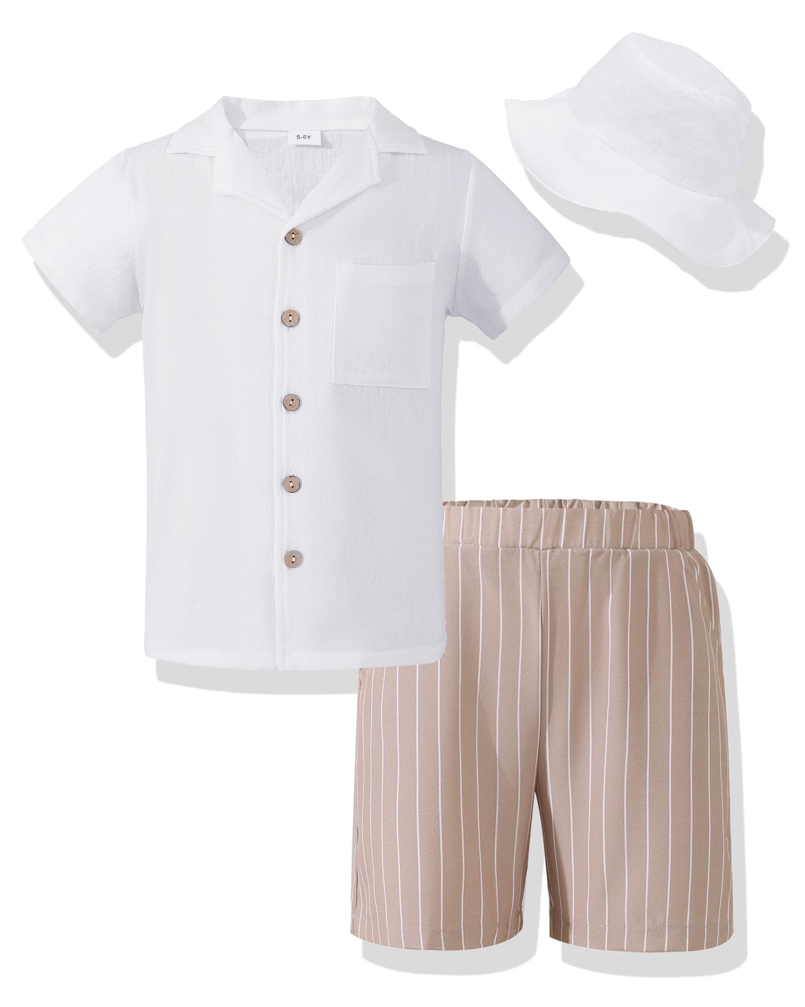 Boys Summer Clothes Linen Button Down Shirts And Short Set Big Kid Beach Vacation Short Sleeve Outfits With Hat