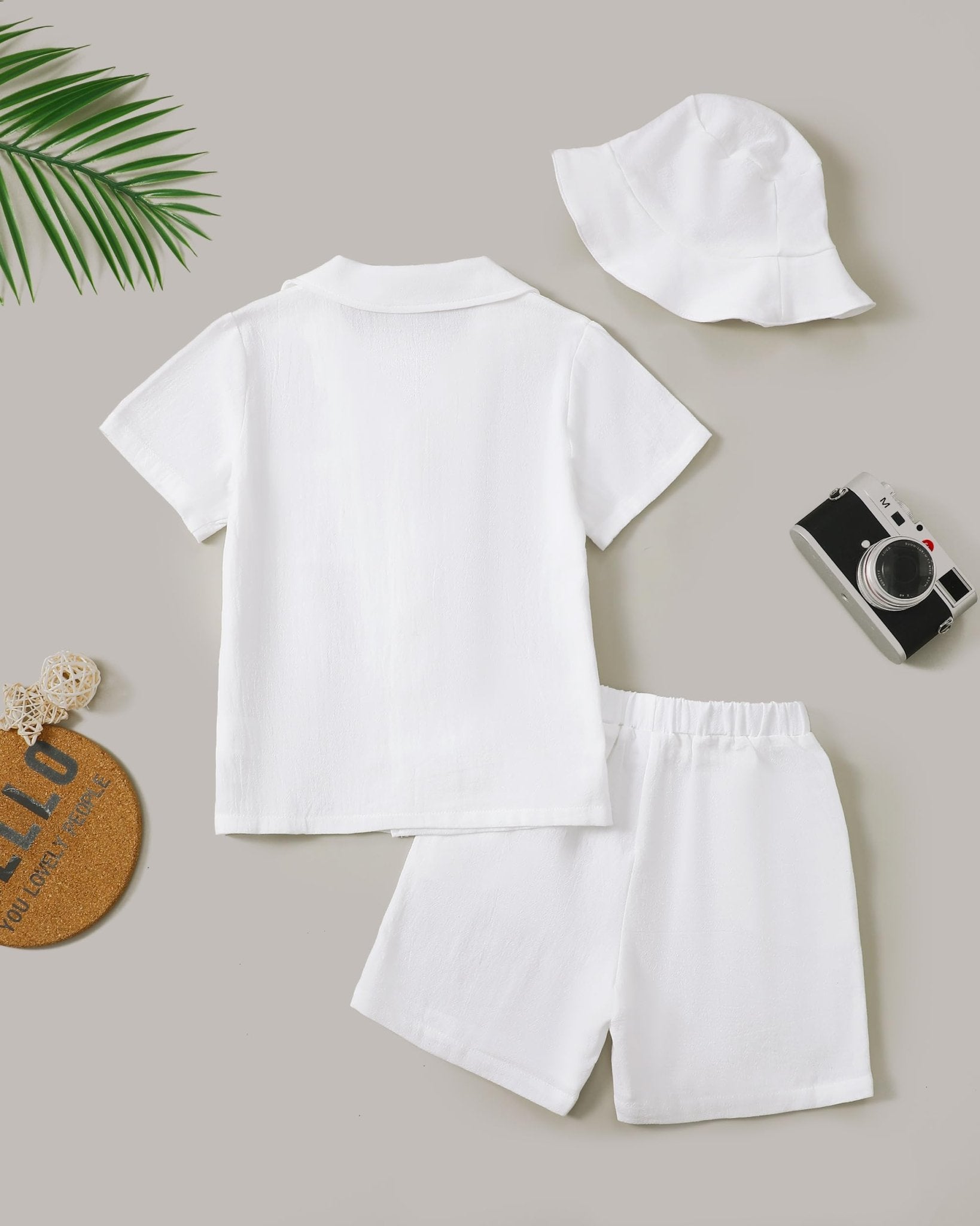 Boys Summer Clothes Linen Button Down Shirts And Short Set Big Kid Beach Vacation Short Sleeve Outfits With Hat