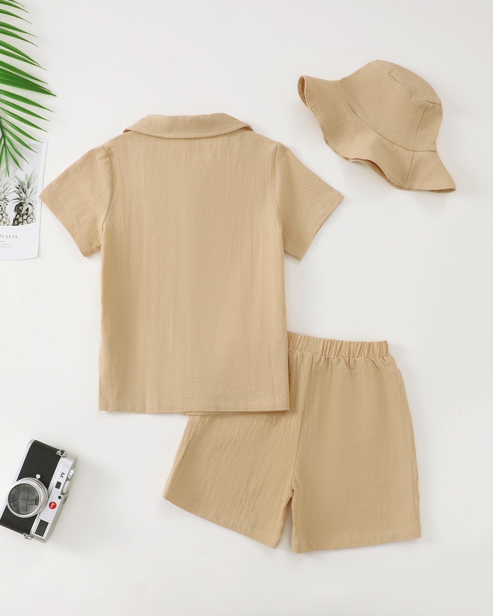 Boys Summer Clothes Linen Button Down Shirts And Short Set Big Kid Beach Vacation Short Sleeve Outfits With Hat