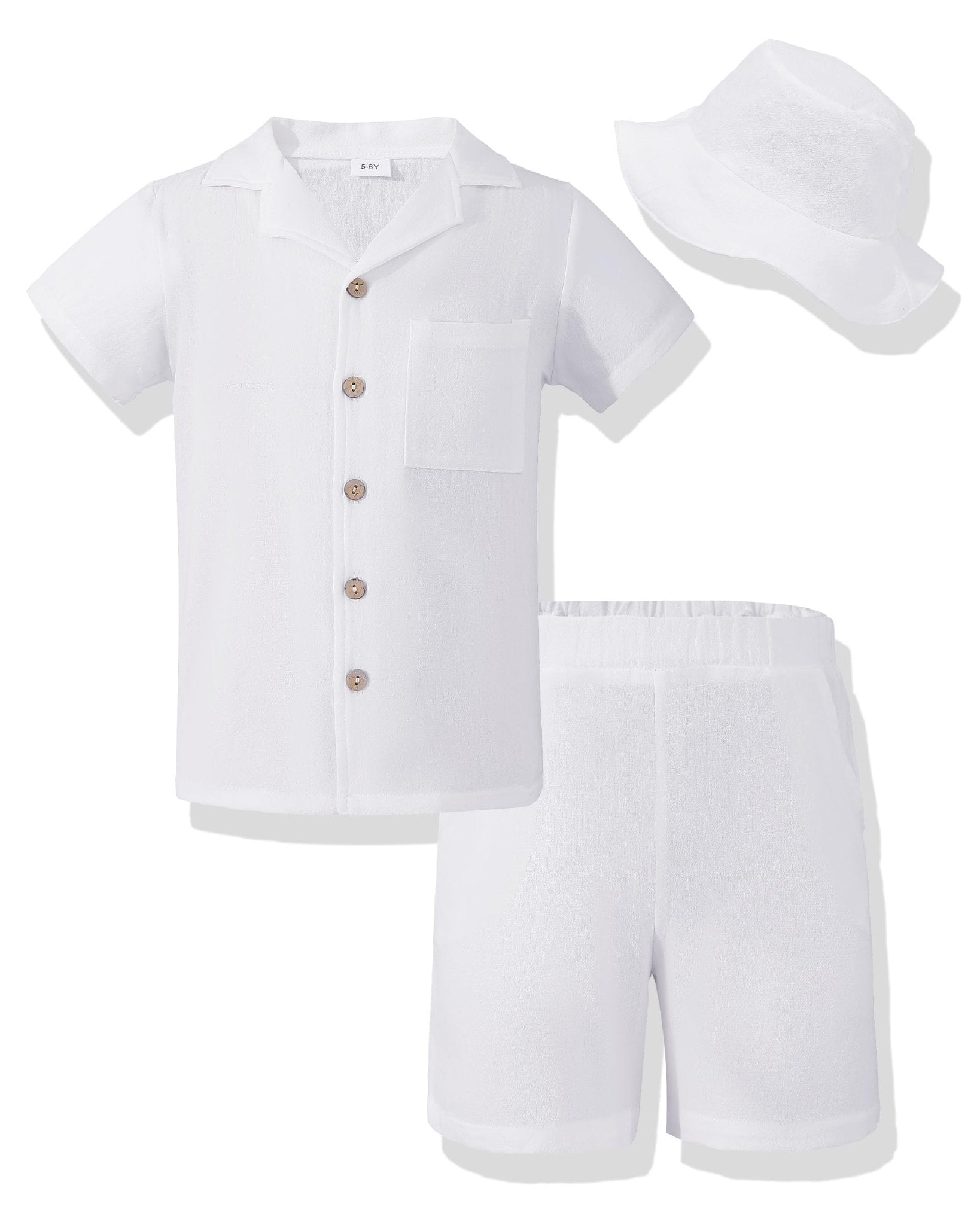 Boys Summer Clothes Linen Button Down Shirts And Short Set Big Kid Beach Vacation Short Sleeve Outfits With Hat