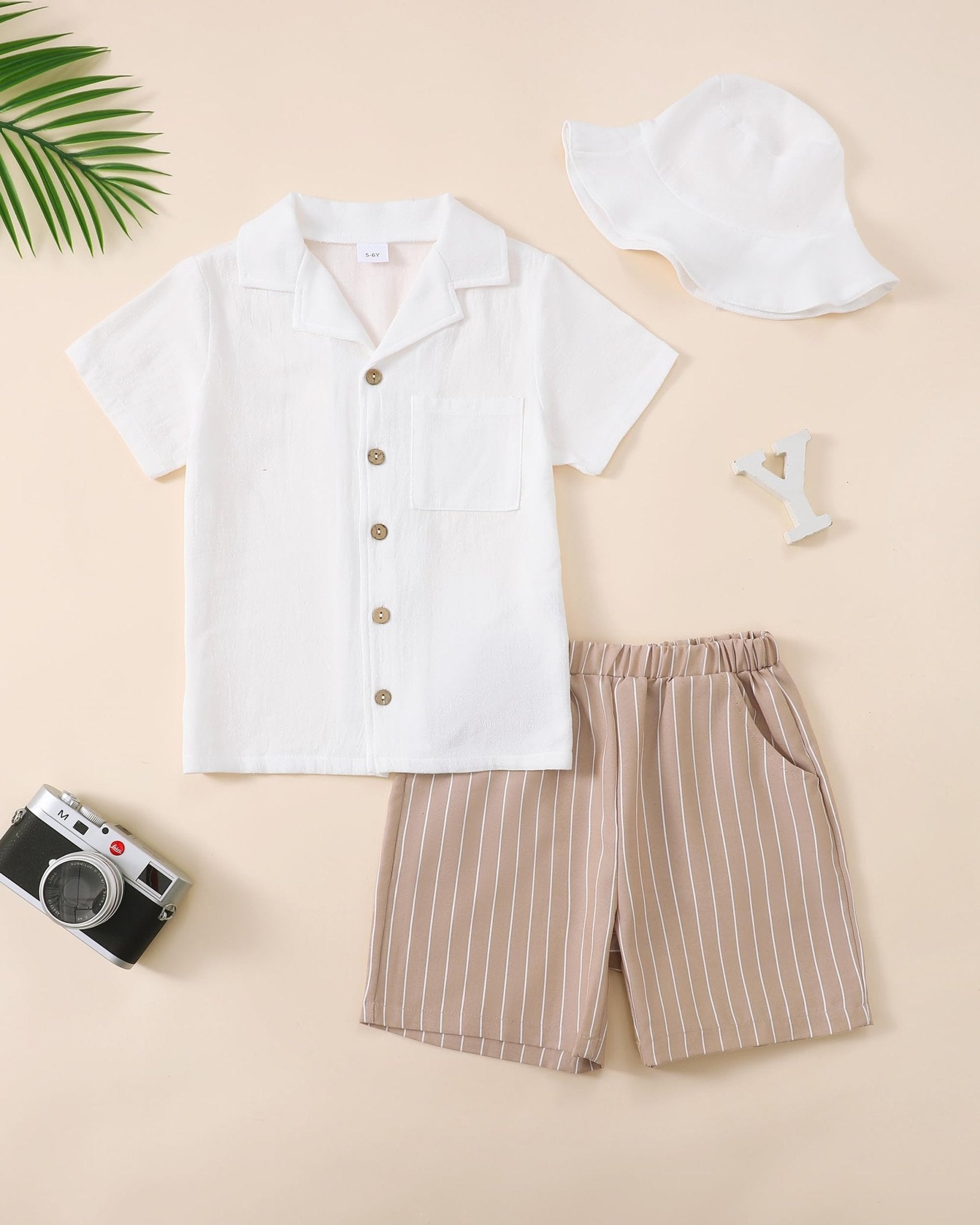 Boys Summer Clothes Linen Button Down Shirts And Short Set Big Kid Beach Vacation Short Sleeve Outfits With Hat