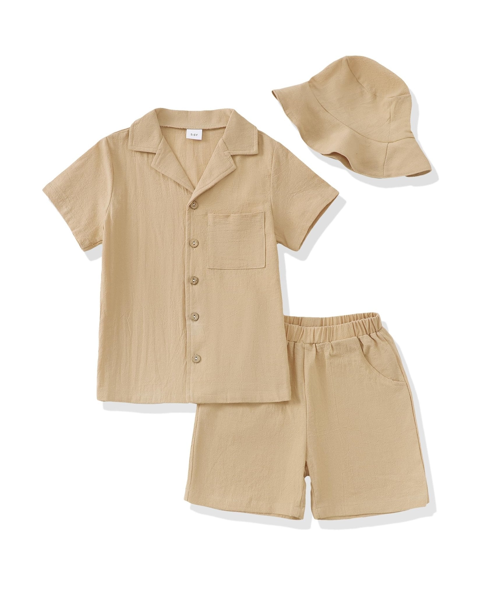 Boys Summer Clothes Linen Button Down Shirts And Short Set Big Kid Beach Vacation Short Sleeve Outfits With Hat