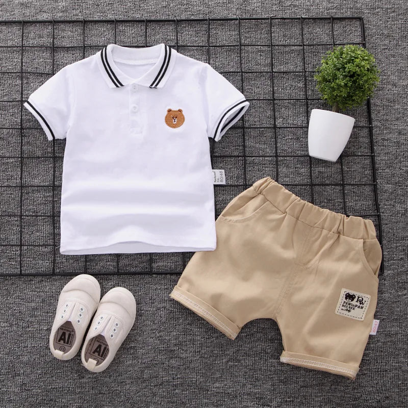 Boys Summer Polo Bear Shirt Set