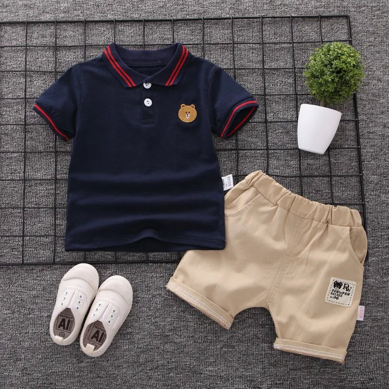 Boys Summer Polo Bear Shirt Set