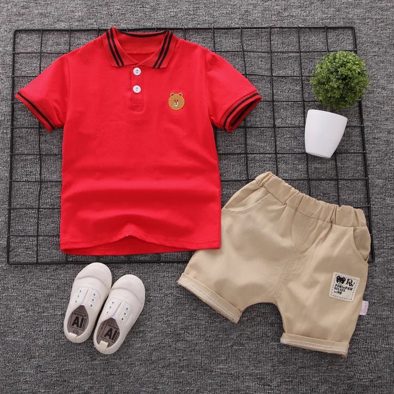 Boys Summer Polo Bear Shirt Set