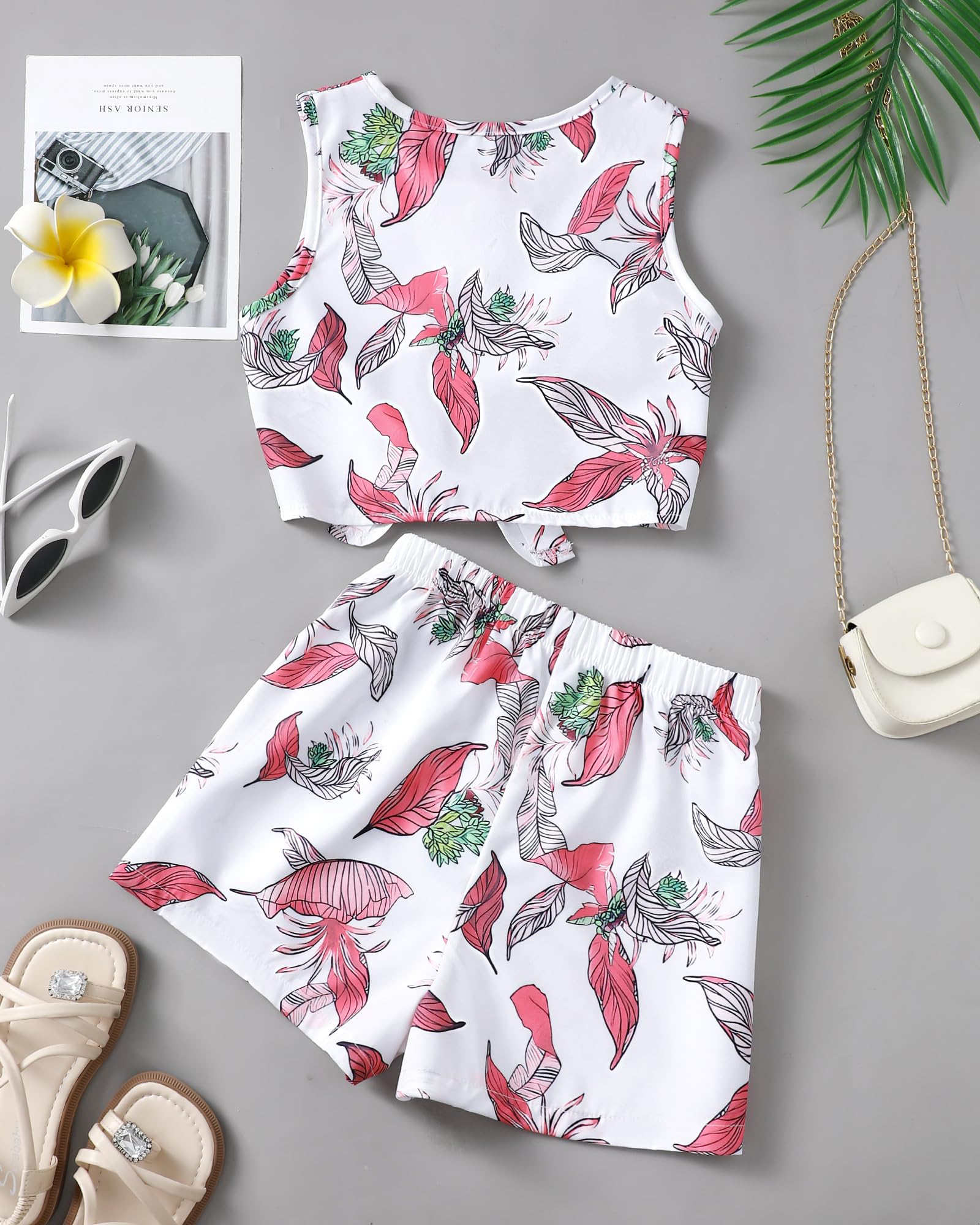 Girls Hawaiian Floral Crop Top and Shorts Summer Set