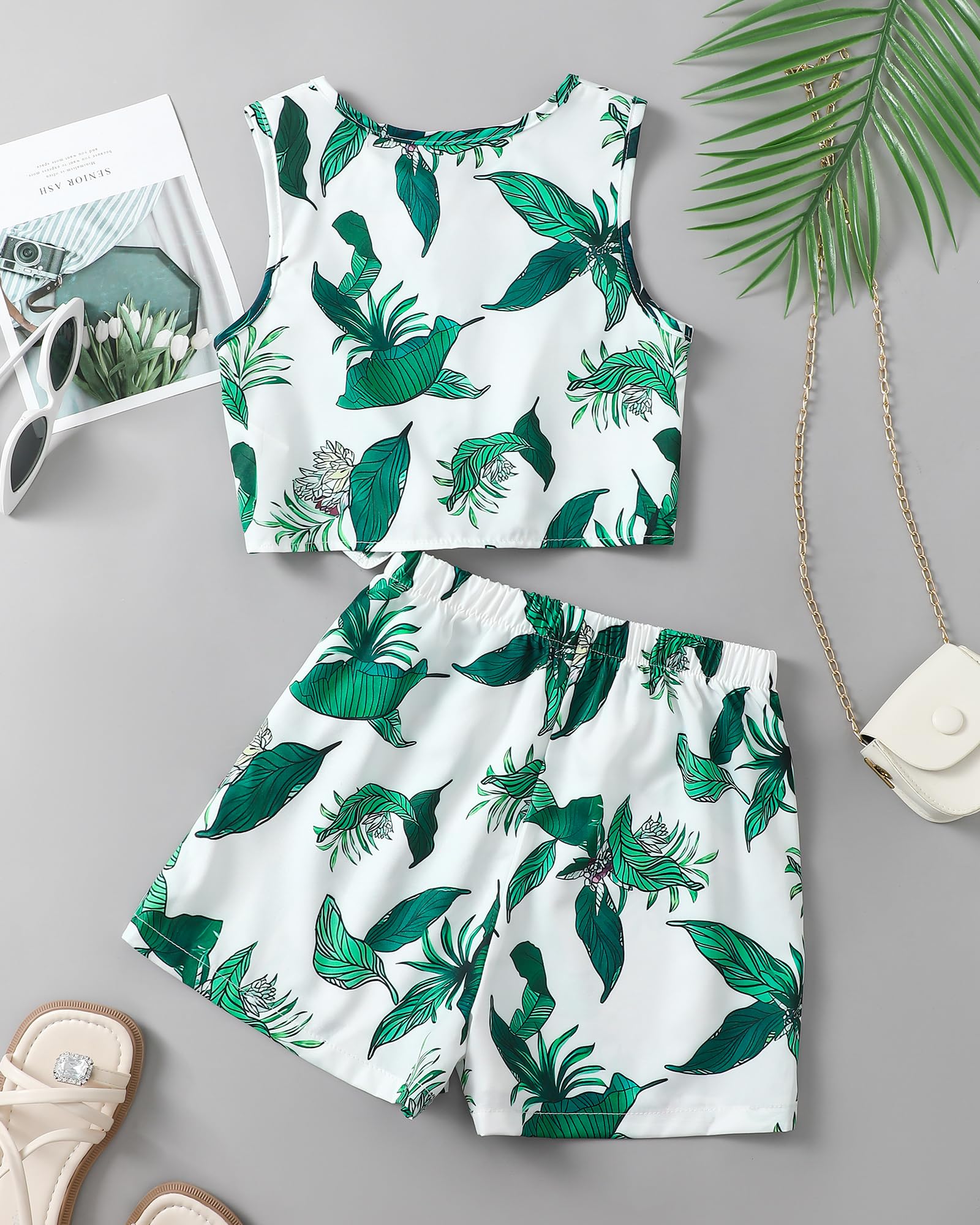 Girls Hawaiian Floral Crop Top and Shorts Summer Set