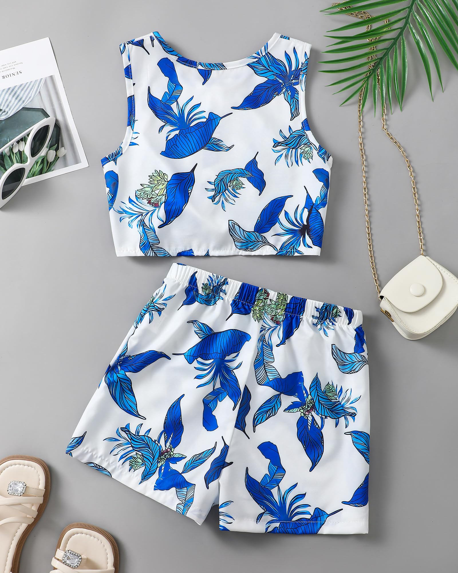 Girls Hawaiian Floral Crop Top and Shorts Summer Set