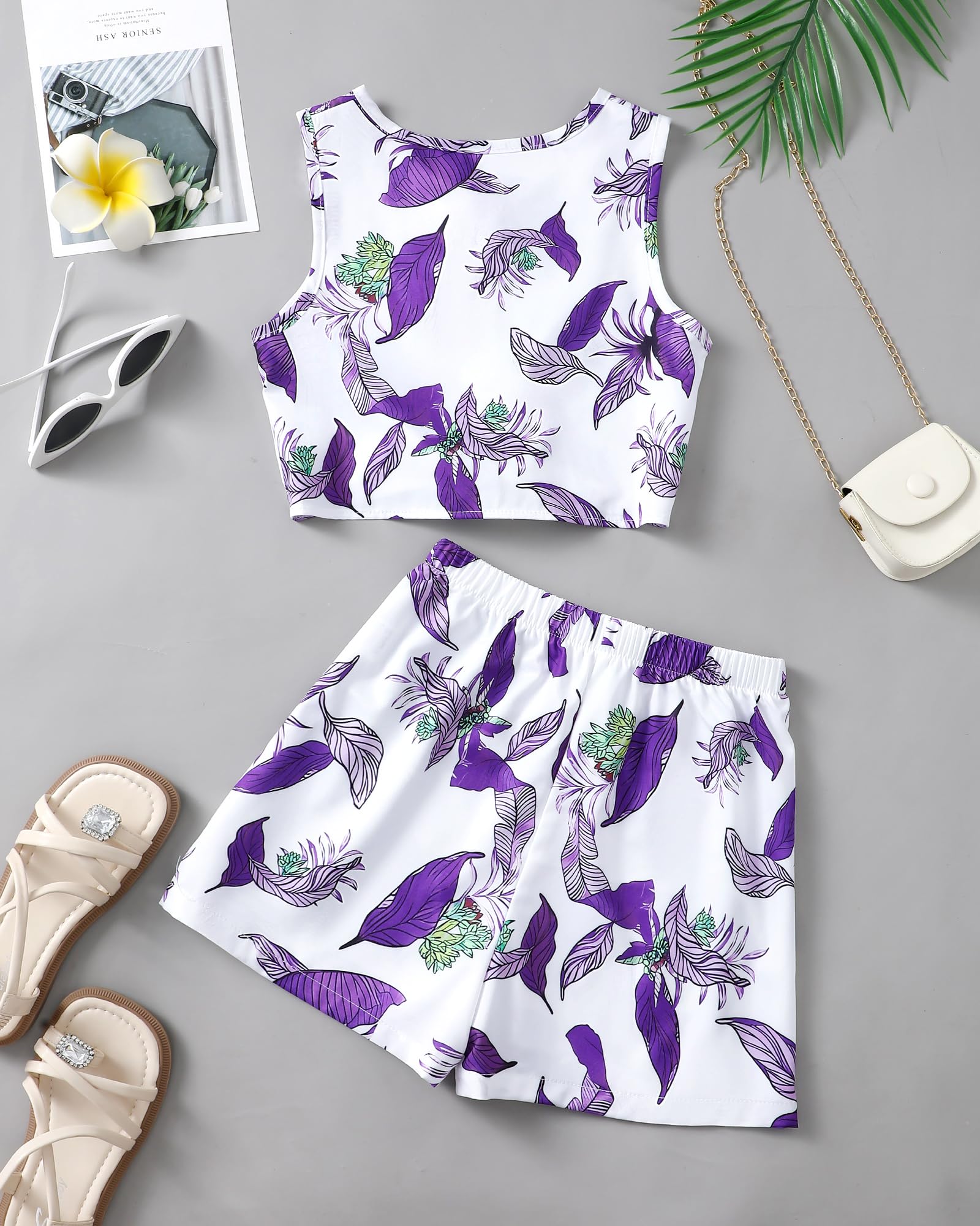 Girls Hawaiian Floral Crop Top and Shorts Summer Set