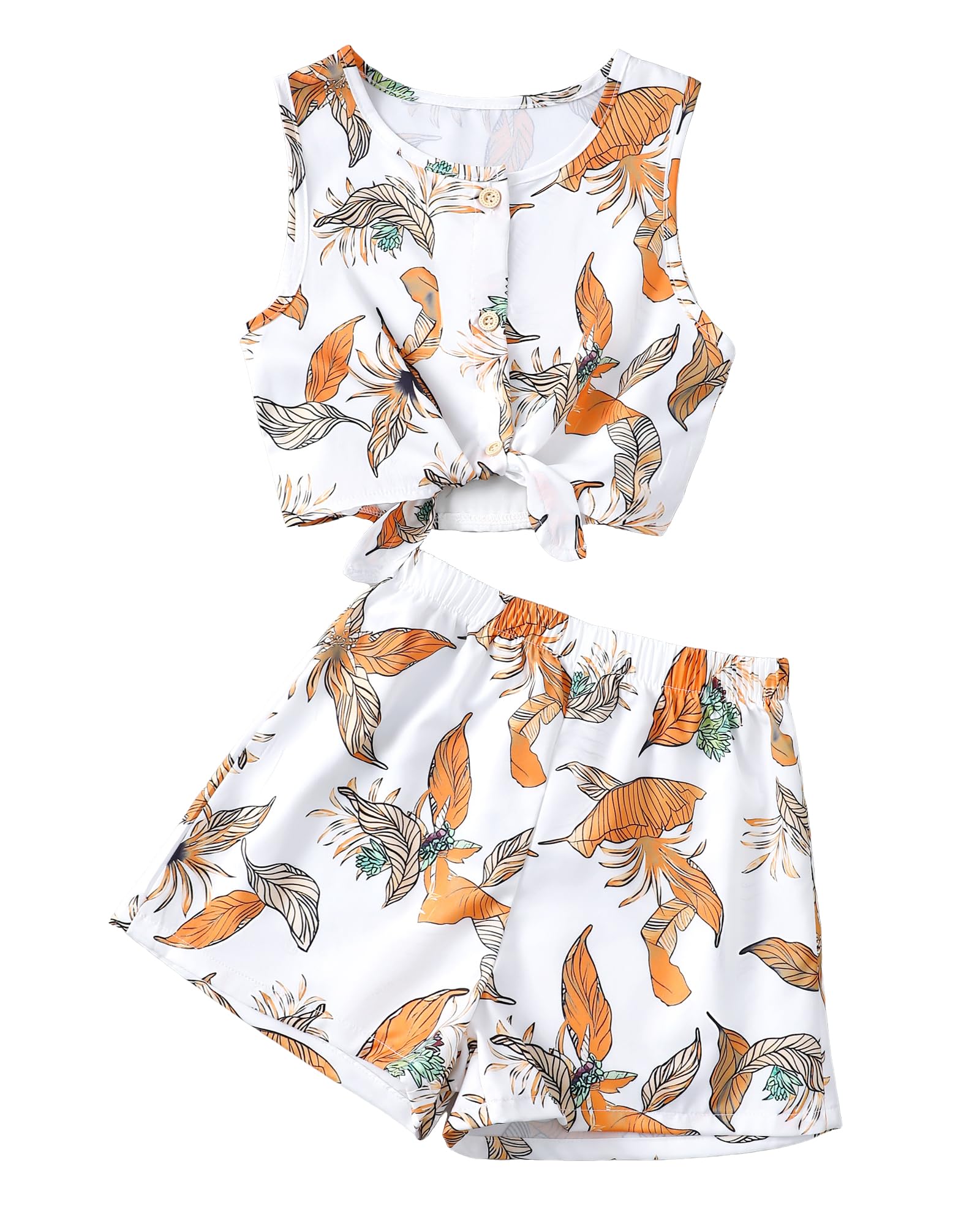Girls Hawaiian Floral Crop Top and Shorts Summer Set