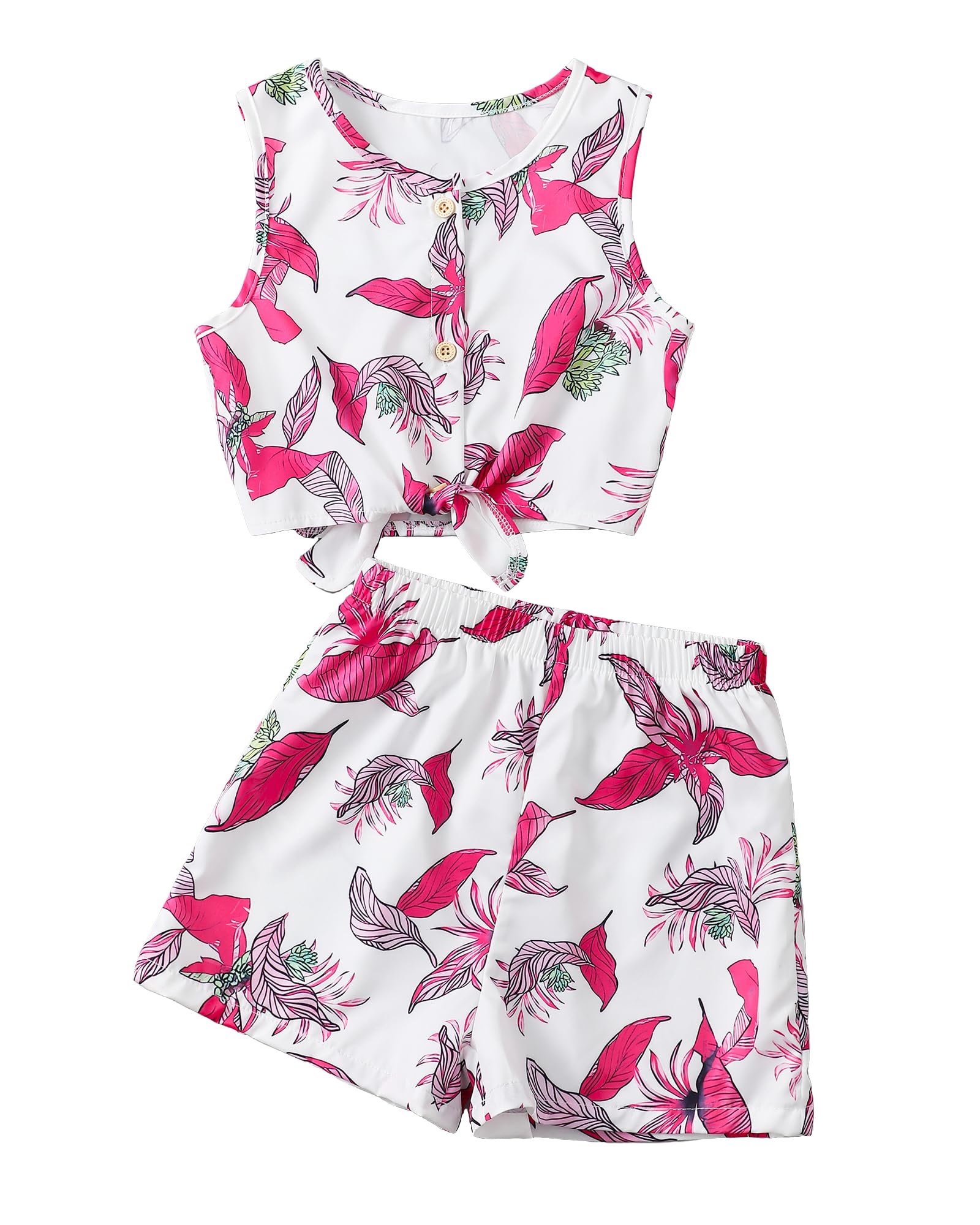 Girls Hawaiian Floral Crop Top and Shorts Summer Set