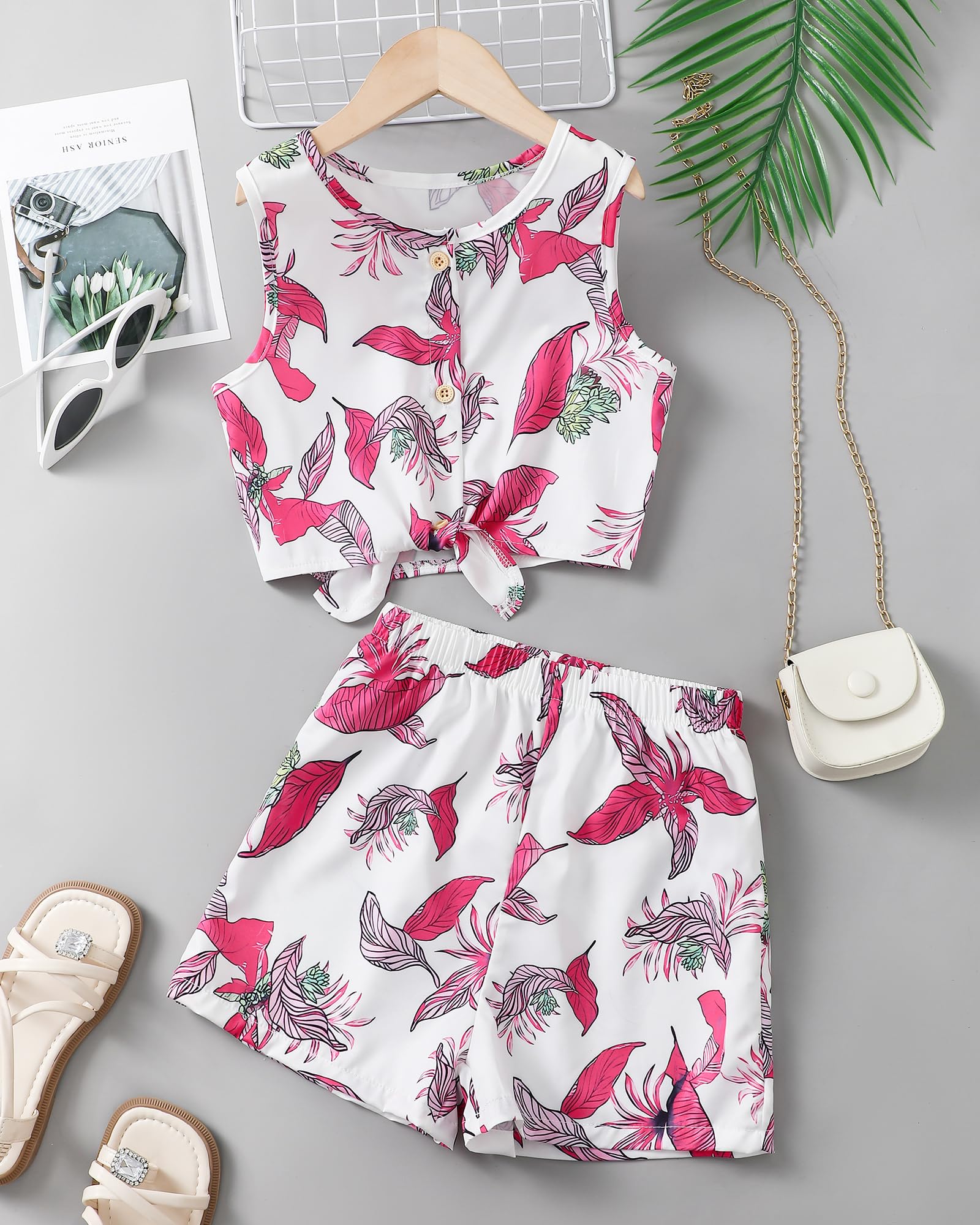 Girls Hawaiian Floral Crop Top and Shorts Summer Set