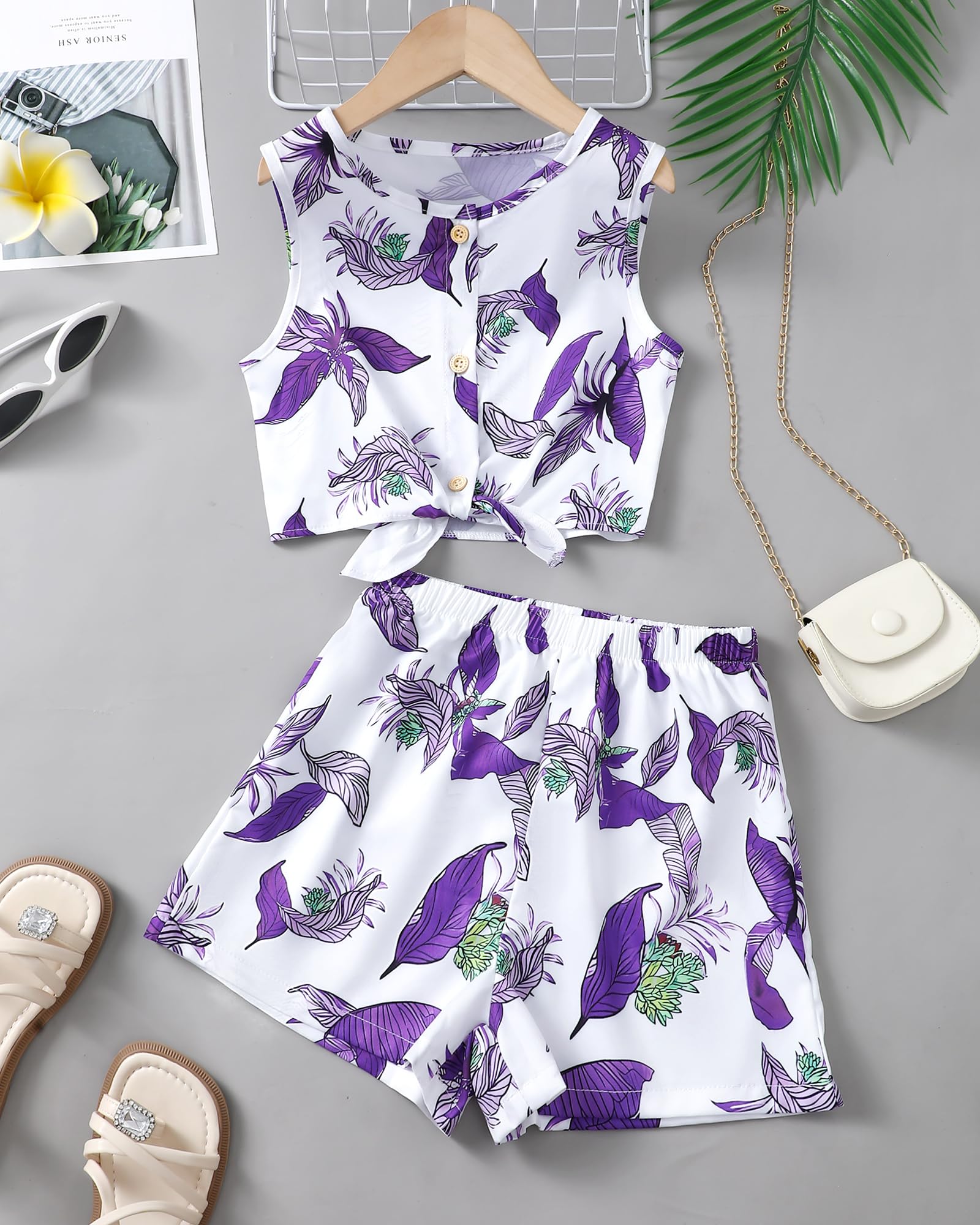 Girls Hawaiian Floral Crop Top and Shorts Summer Set