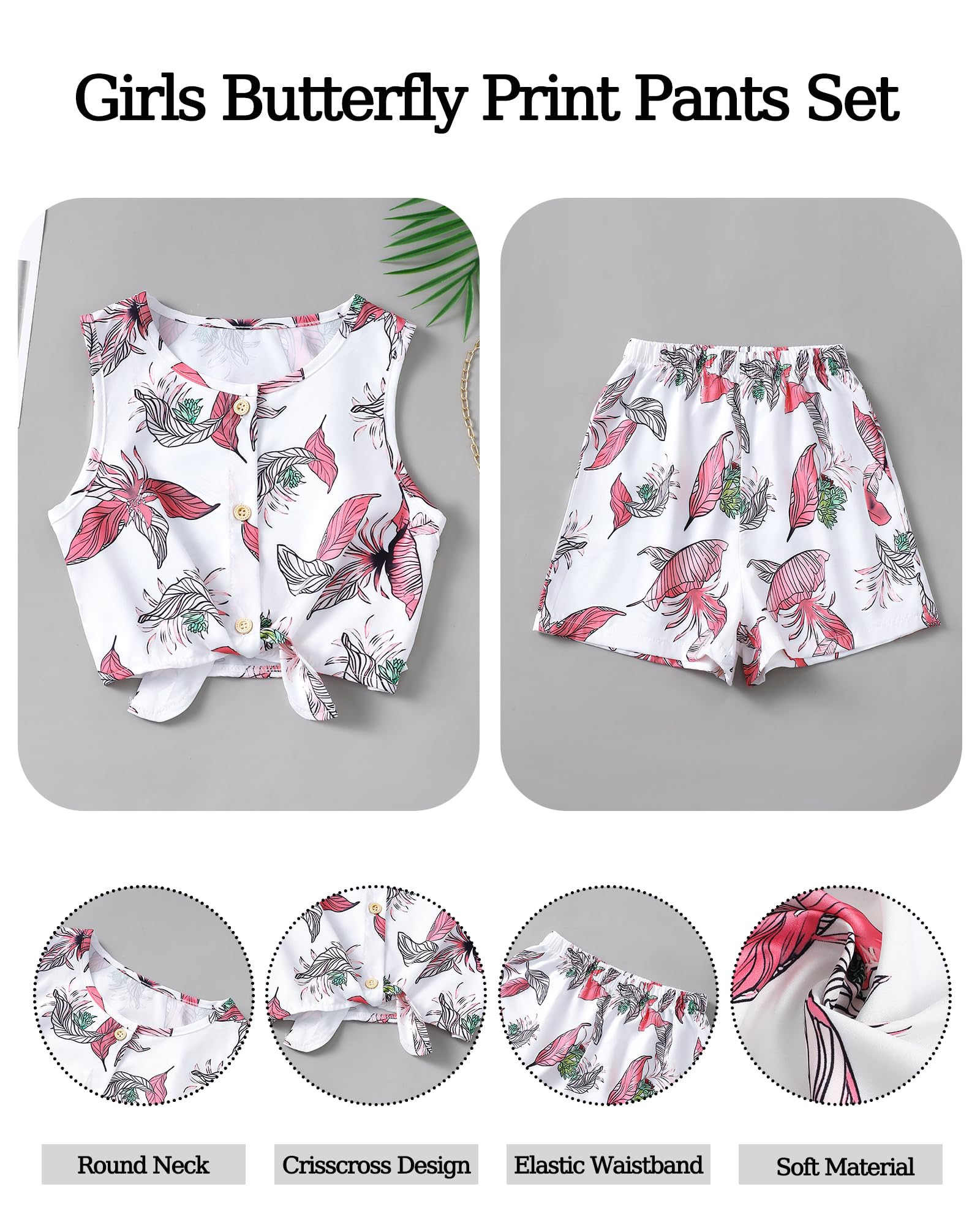 Girls Hawaiian Floral Crop Top and Shorts Summer Set