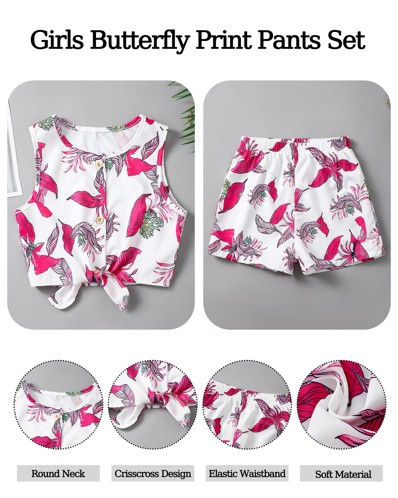 Girls Hawaiian Floral Crop Top and Shorts Summer Set