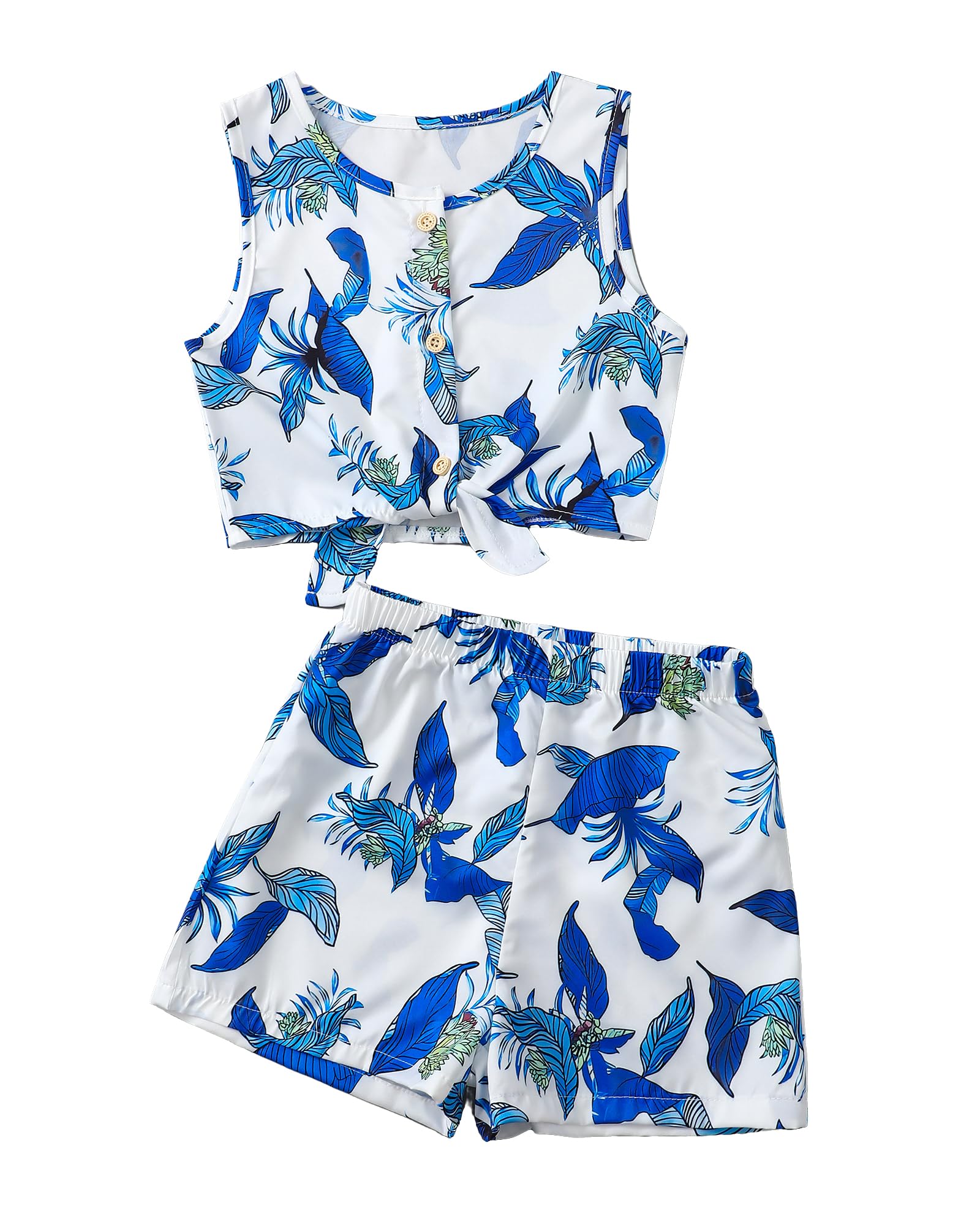 Girls Hawaiian Floral Crop Top and Shorts Summer Set