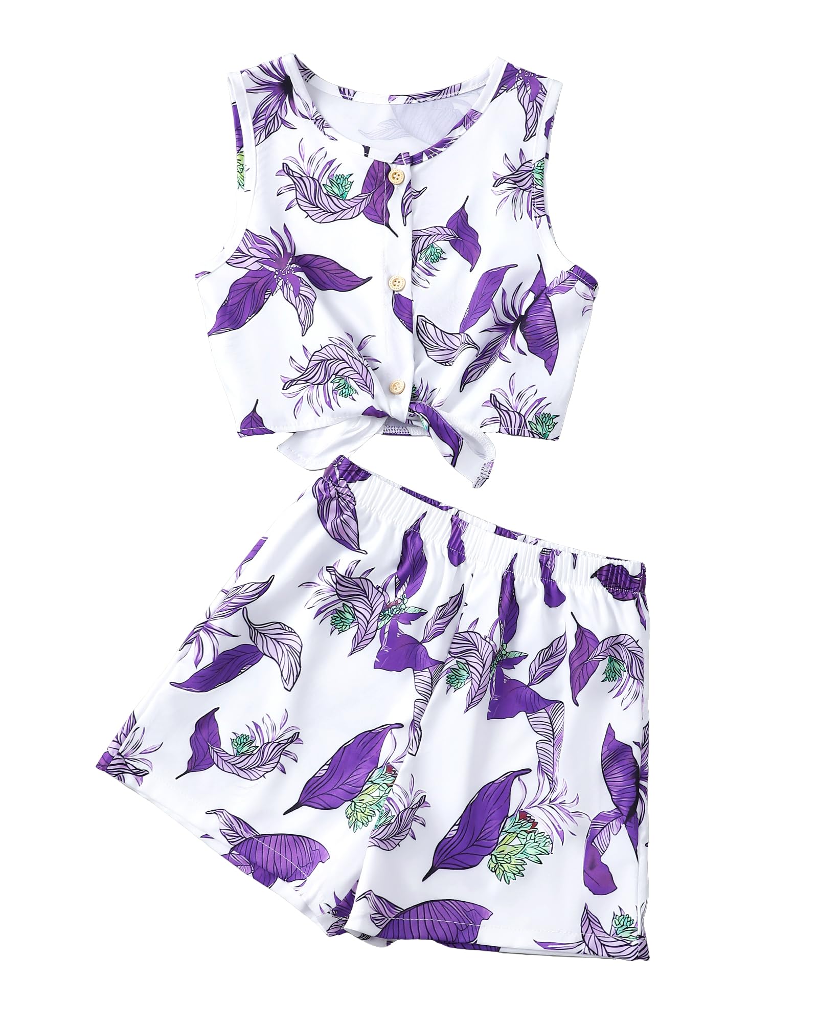 Girls Hawaiian Floral Crop Top and Shorts Summer Set