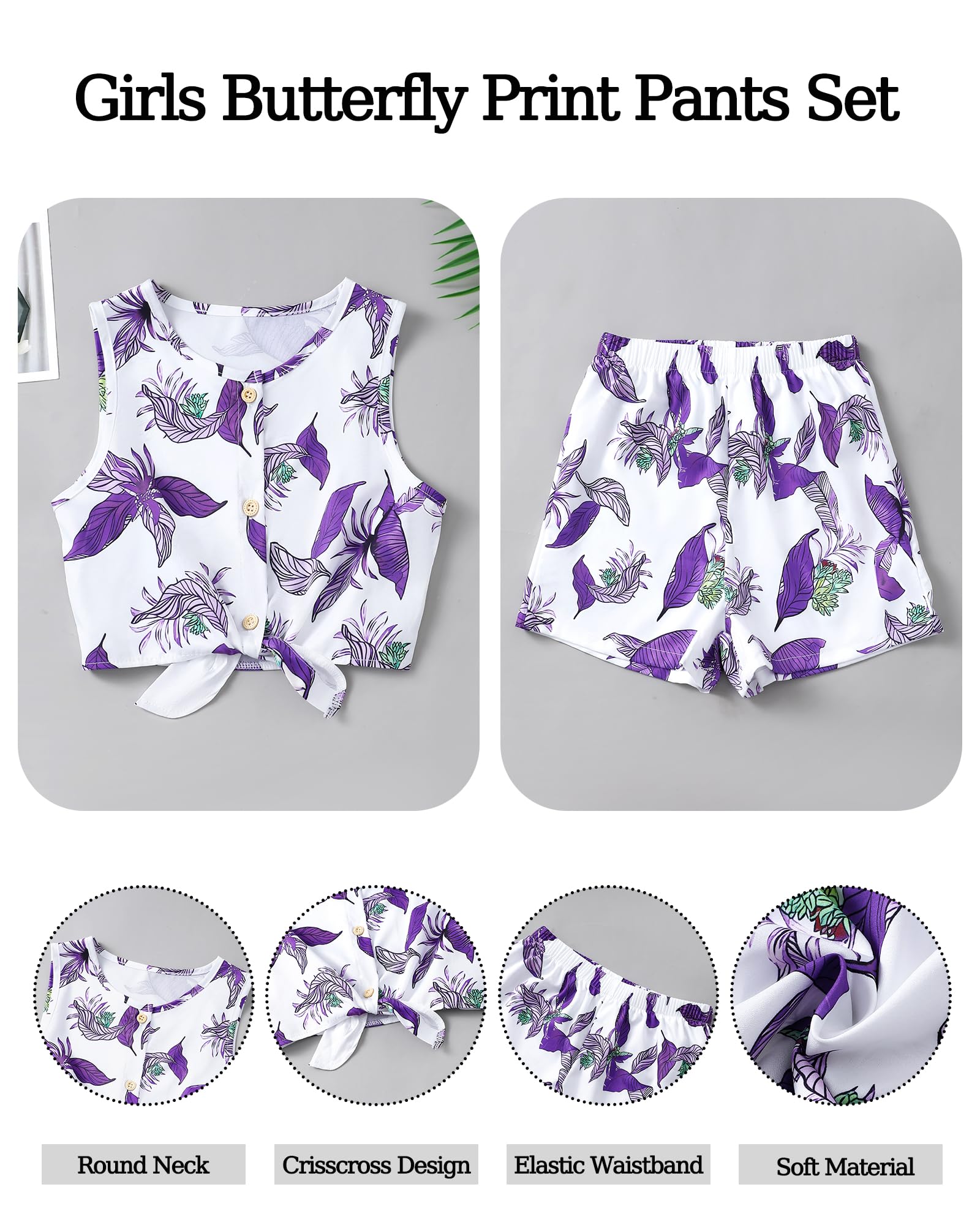 Girls Hawaiian Floral Crop Top and Shorts Summer Set