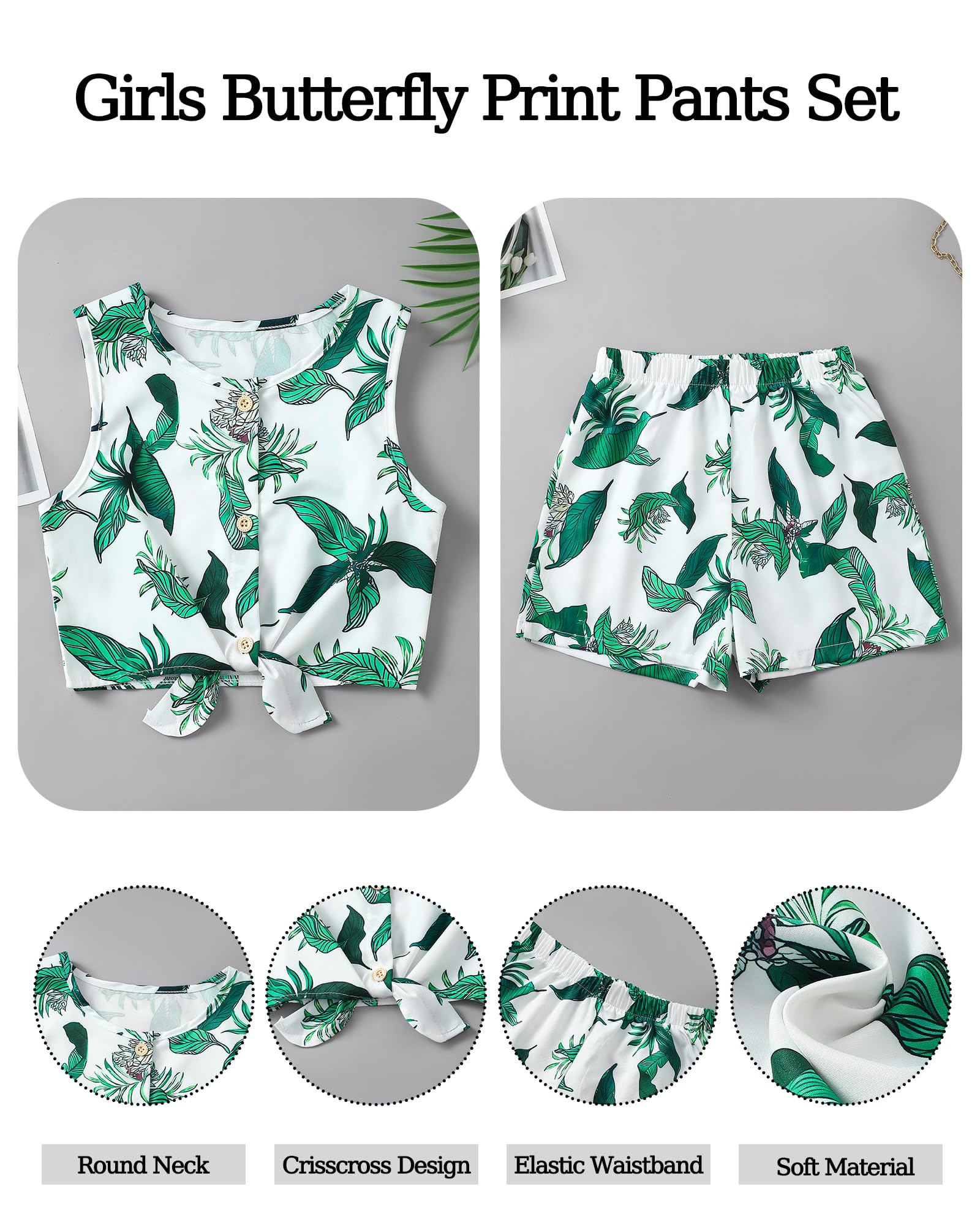 Girls Hawaiian Floral Crop Top and Shorts Summer Set