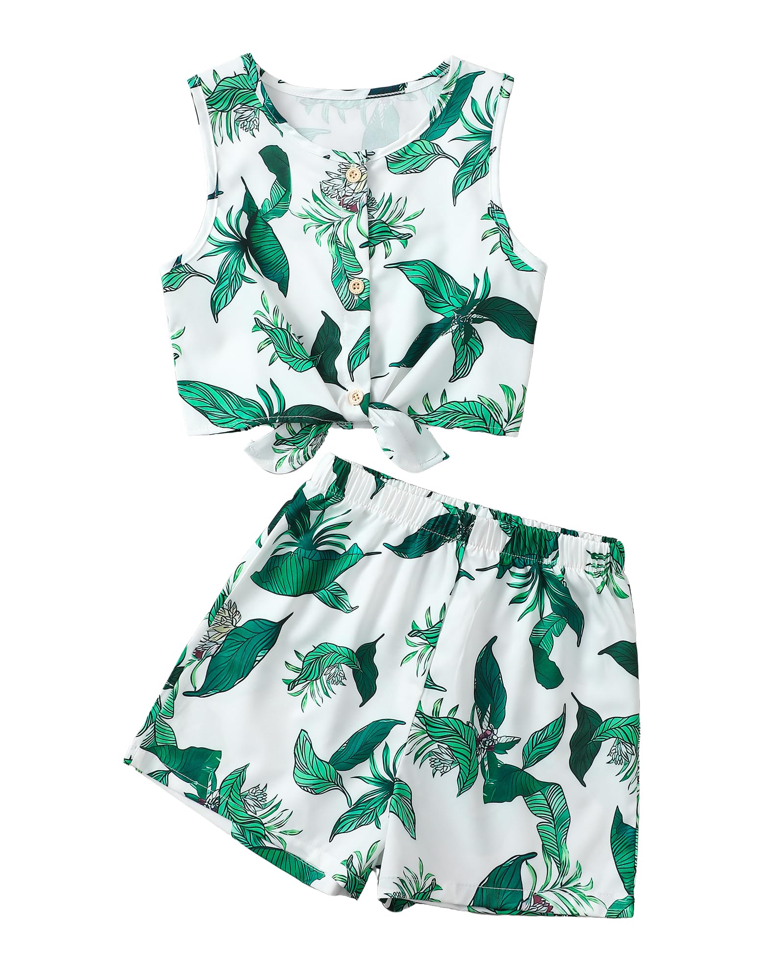 Girls Hawaiian Floral Crop Top and Shorts Summer Set