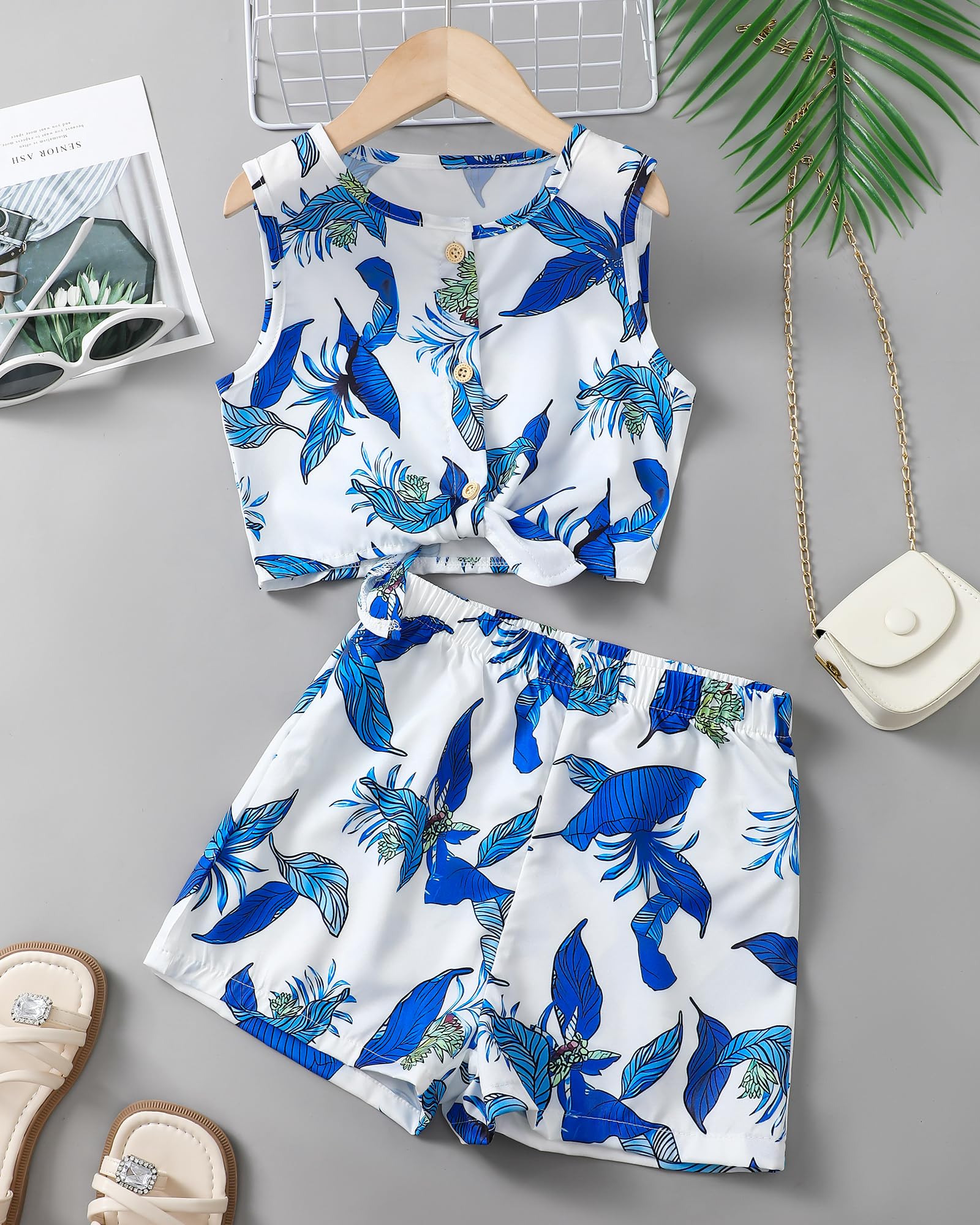Girls Hawaiian Floral Crop Top and Shorts Summer Set