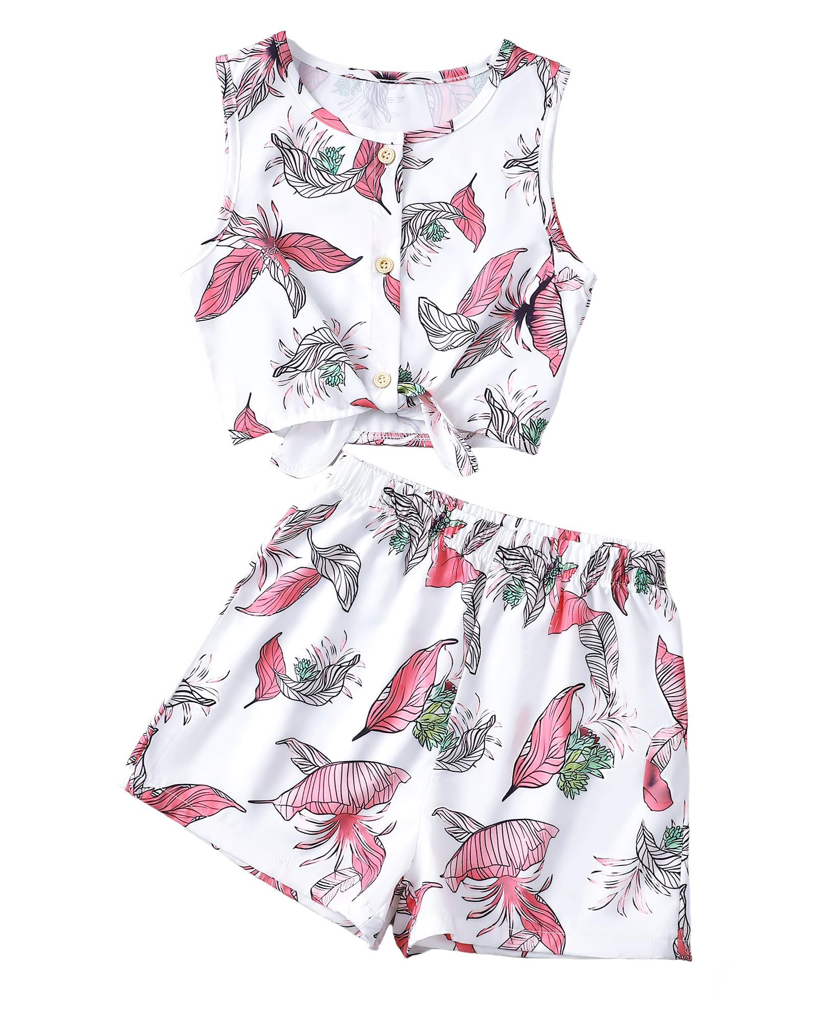 Girls Hawaiian Floral Crop Top and Shorts Summer Set