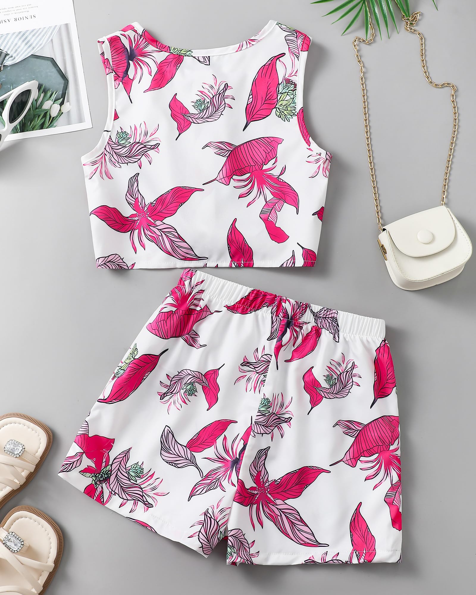 Girls Hawaiian Floral Crop Top and Shorts Summer Set