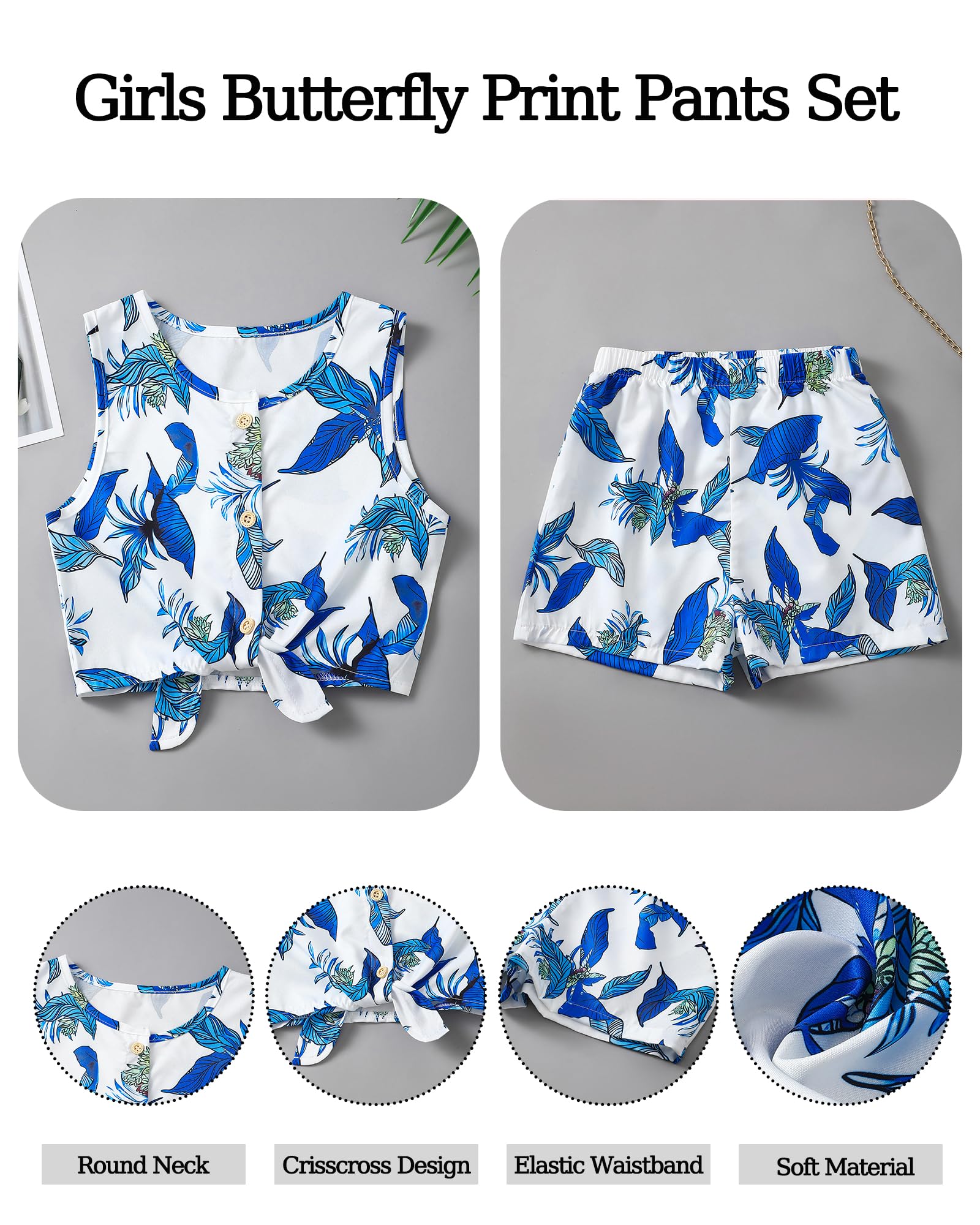 Girls Hawaiian Floral Crop Top and Shorts Summer Set