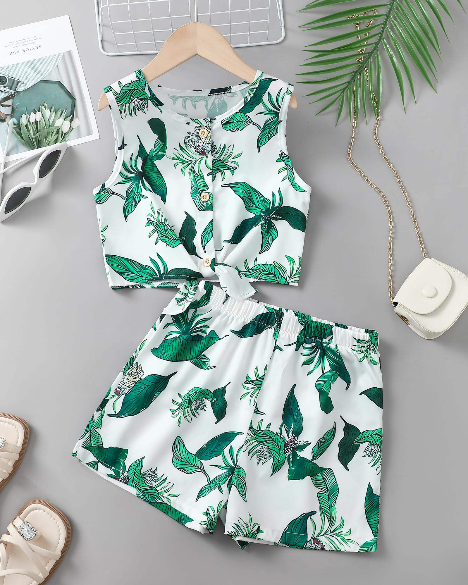 Girls Hawaiian Floral Crop Top and Shorts Summer Set