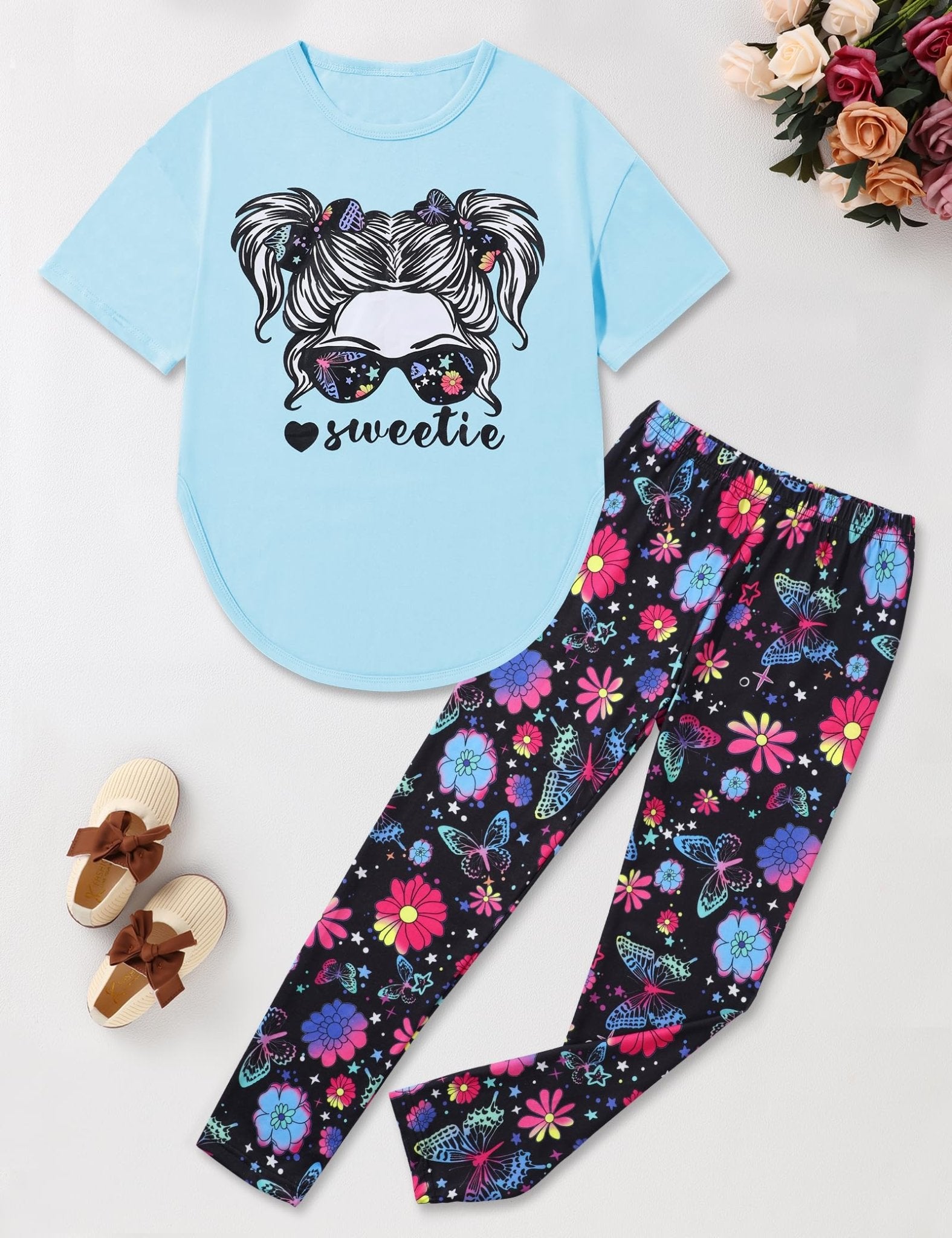 Girls Sweetie Print Top & Tie Dye Pants 2-Piece Set