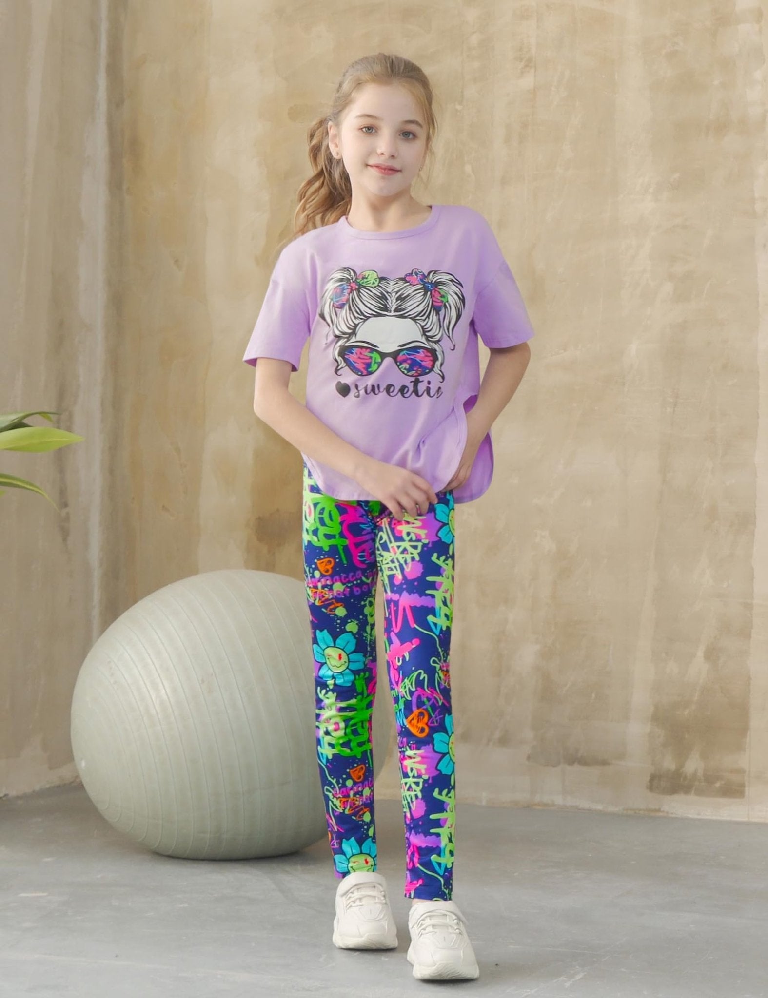 Girls Sweetie Print Top & Tie Dye Pants 2-Piece Set