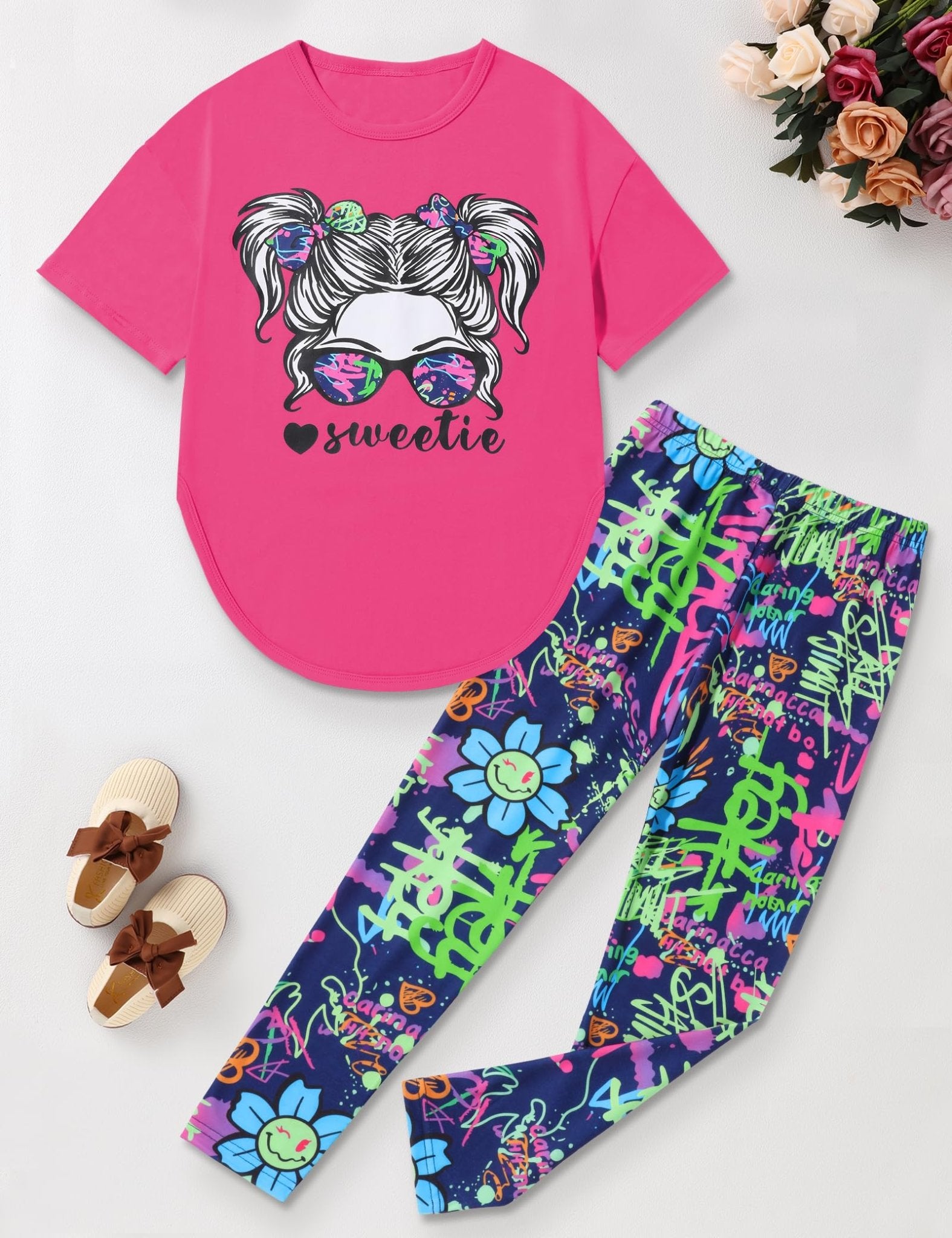 Girls Sweetie Print Top & Tie Dye Pants 2-Piece Set