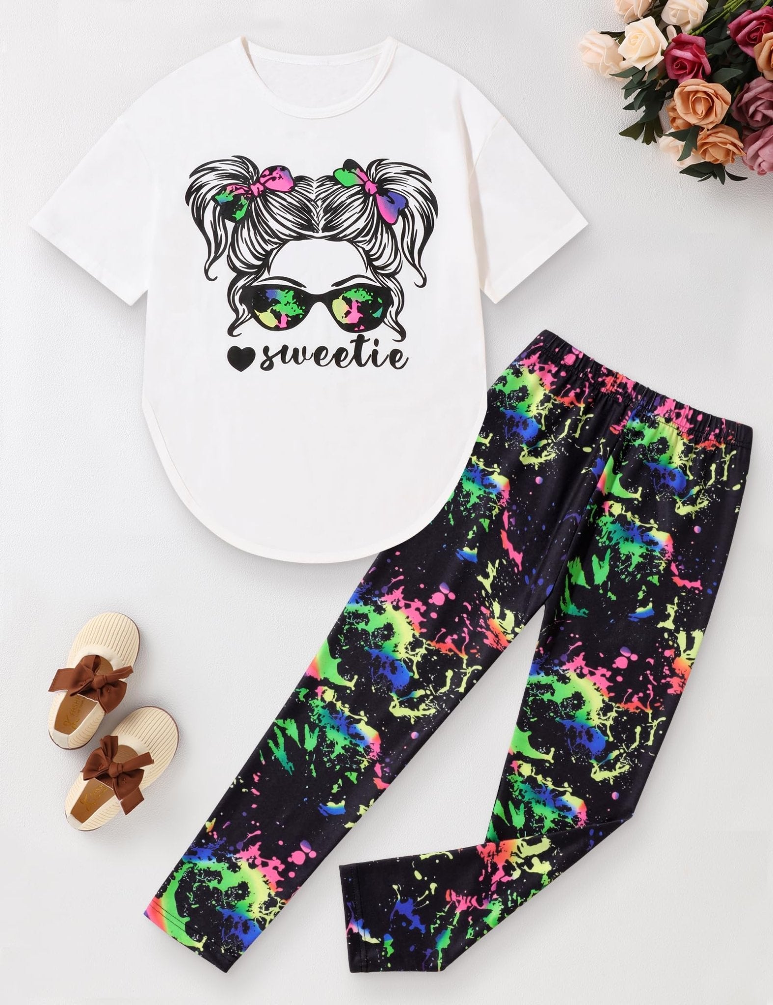 Girls Sweetie Print Top & Tie Dye Pants 2-Piece Set
