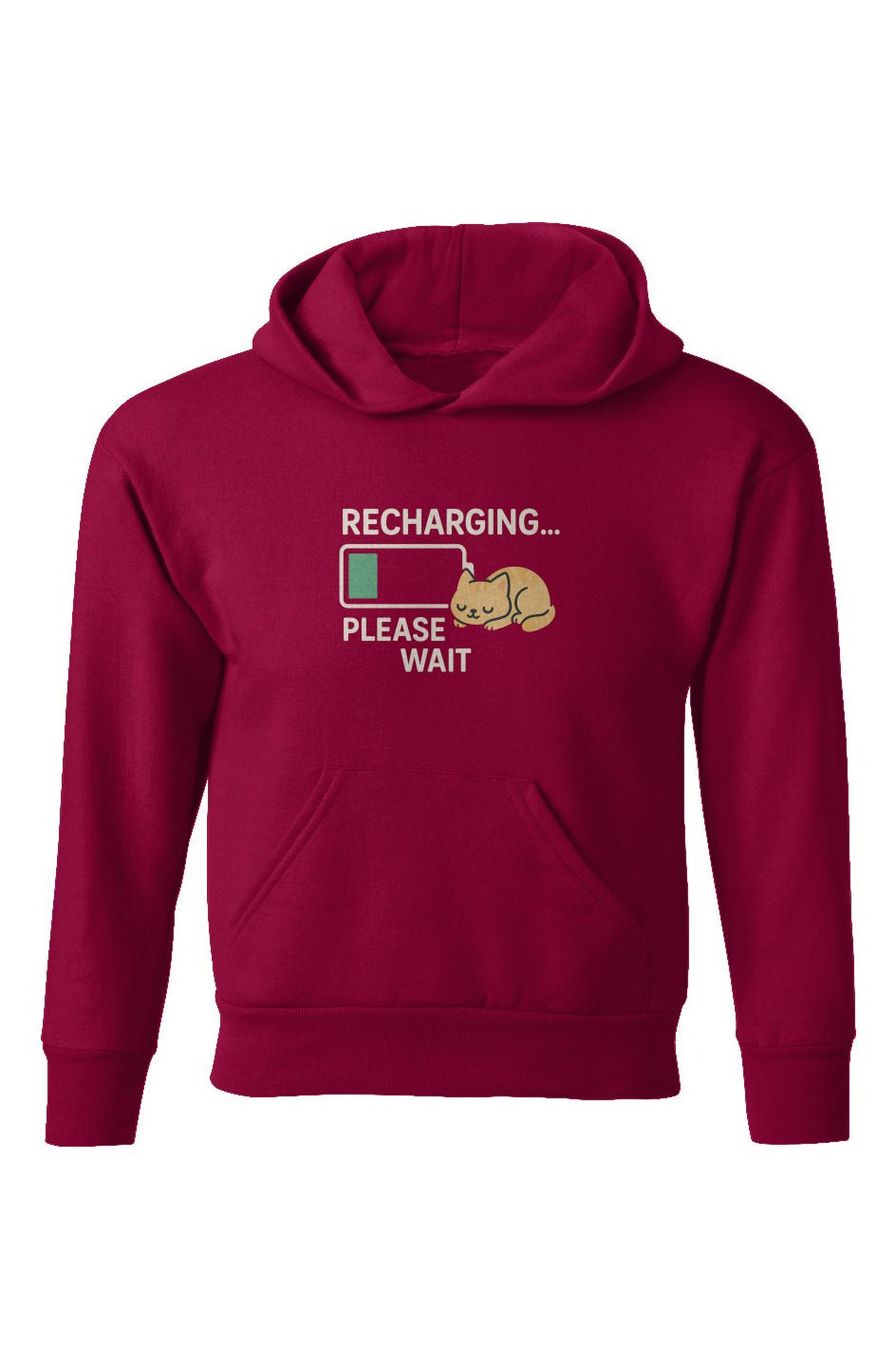 “Recharging… Please Wait” Cat Hoodie – EcoSmart® Youth Pullover