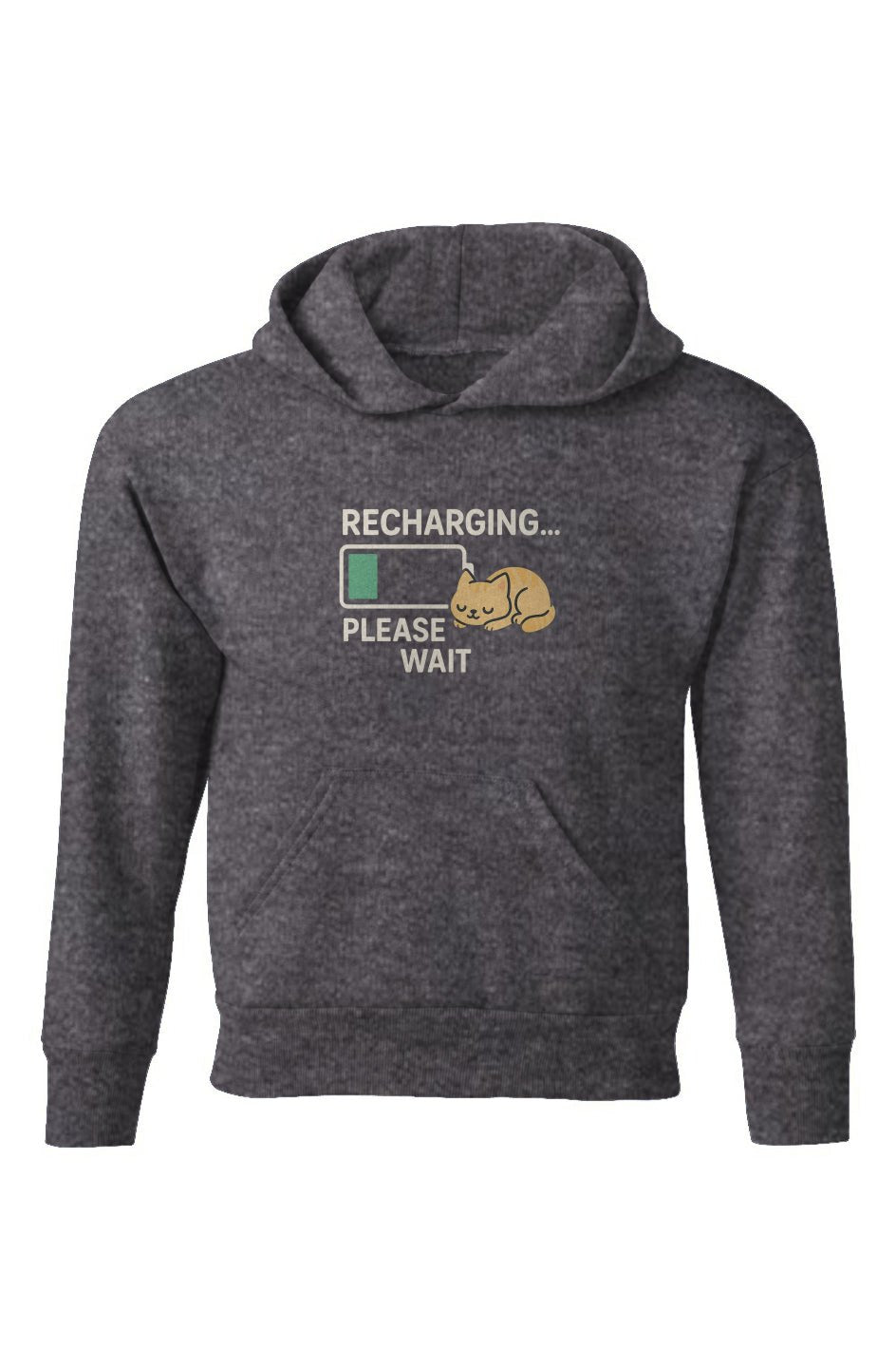 “Recharging… Please Wait” Cat Hoodie – EcoSmart® Youth Pullover