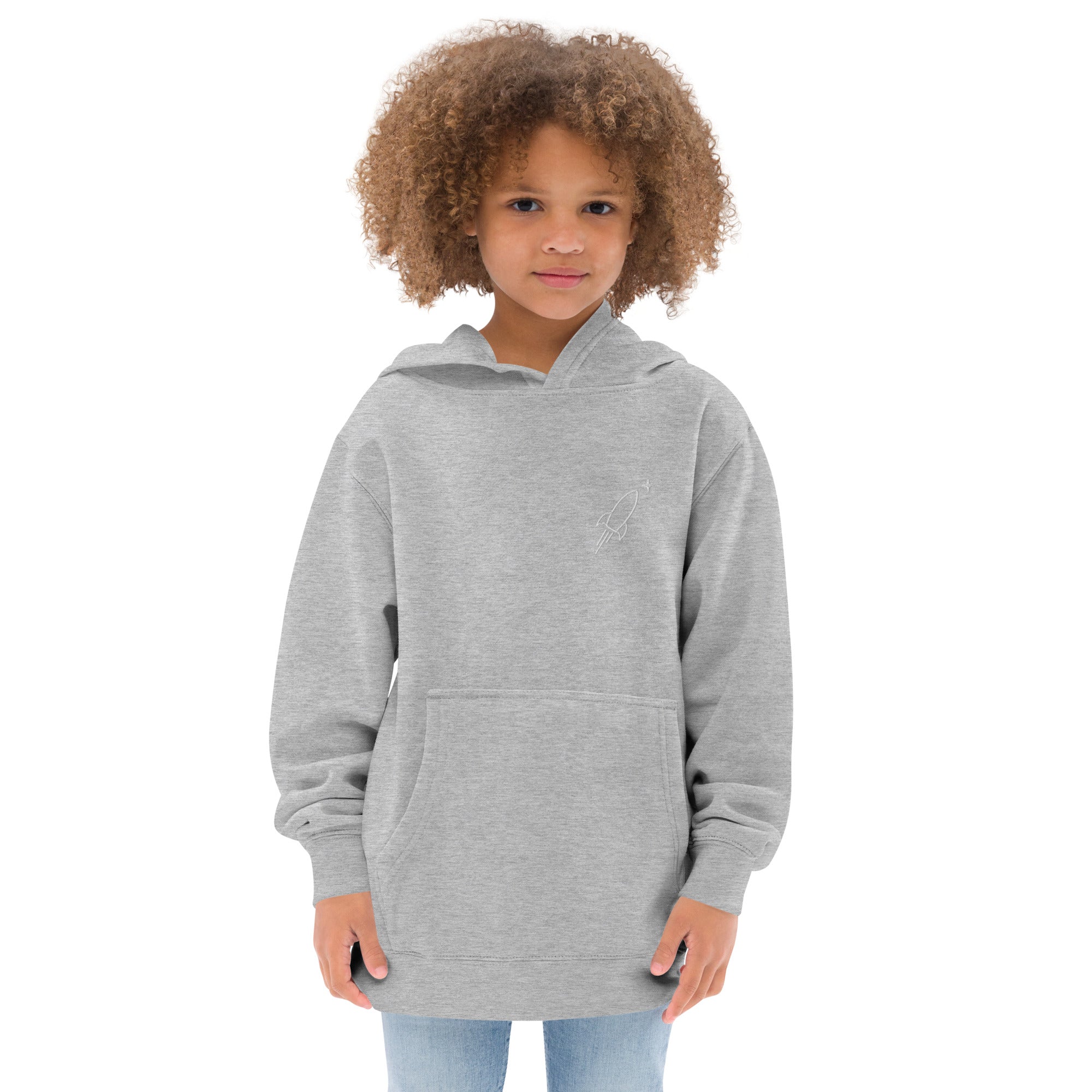 Rocketeer Kidz Minimal Rocket Embroidered Kids Fleece Hoodie – Cozy Holiday Sweatshirt