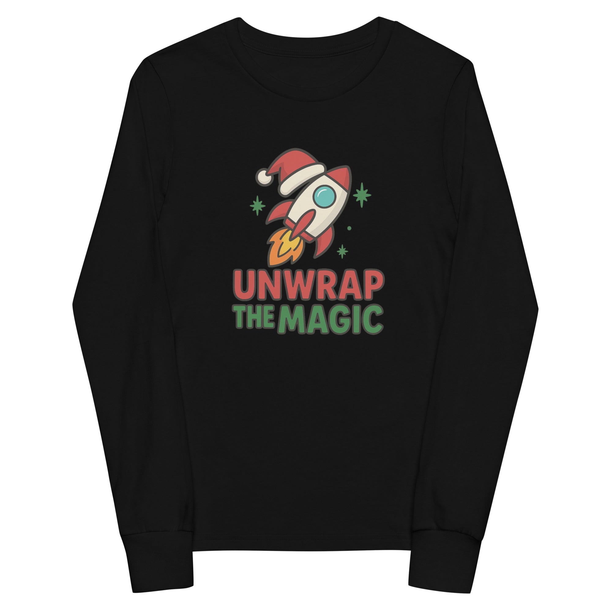 Rocketeer Kidz “Unwrap the Magic” Youth Long Sleeve Tee – Holiday Rocket Shirt for Kids