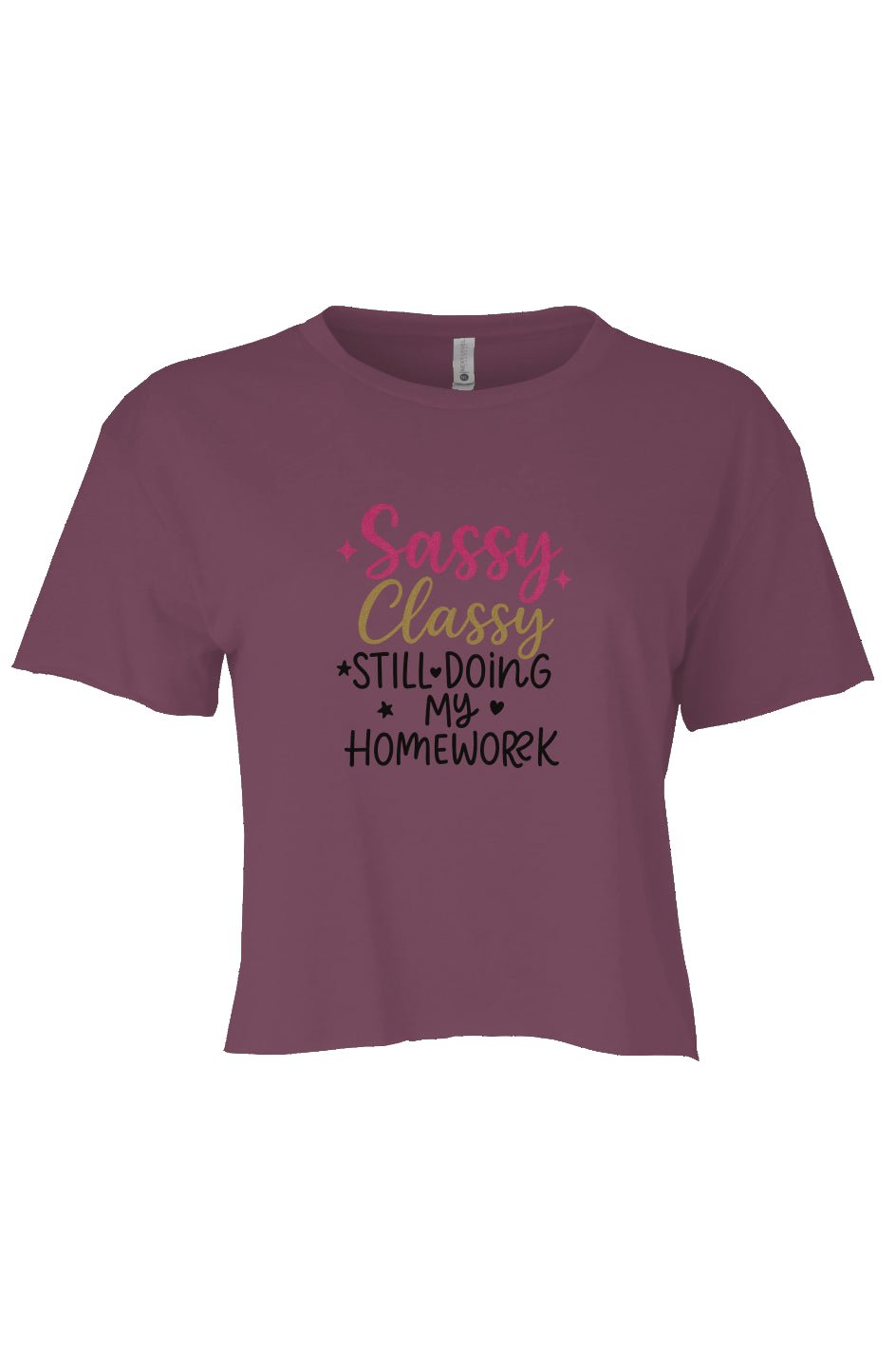 “Sassy. Classy. Still Doing My Homework.” Girls’ Cropped Graphic Tee