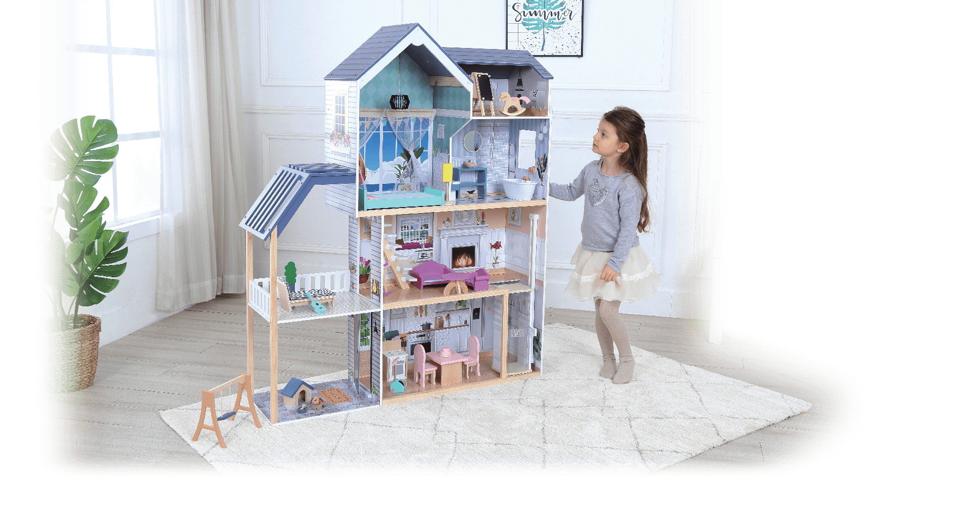 Wooden Dollhouse Crystal with LED Lights