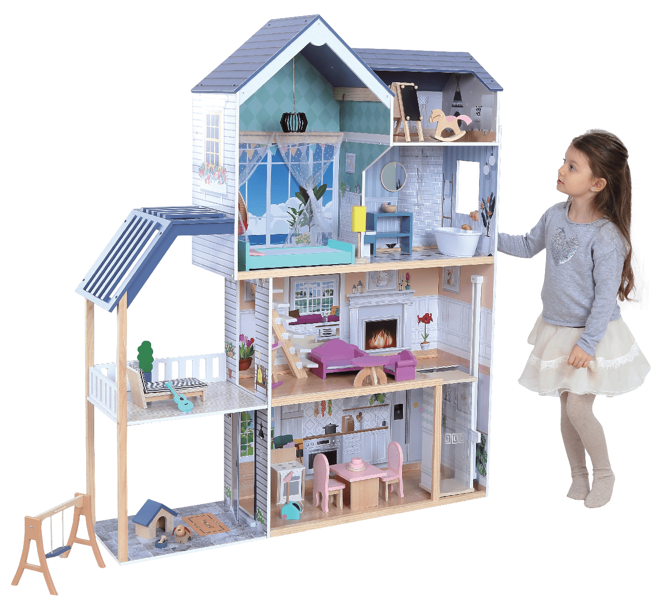 Wooden Dollhouse Crystal with LED Lights