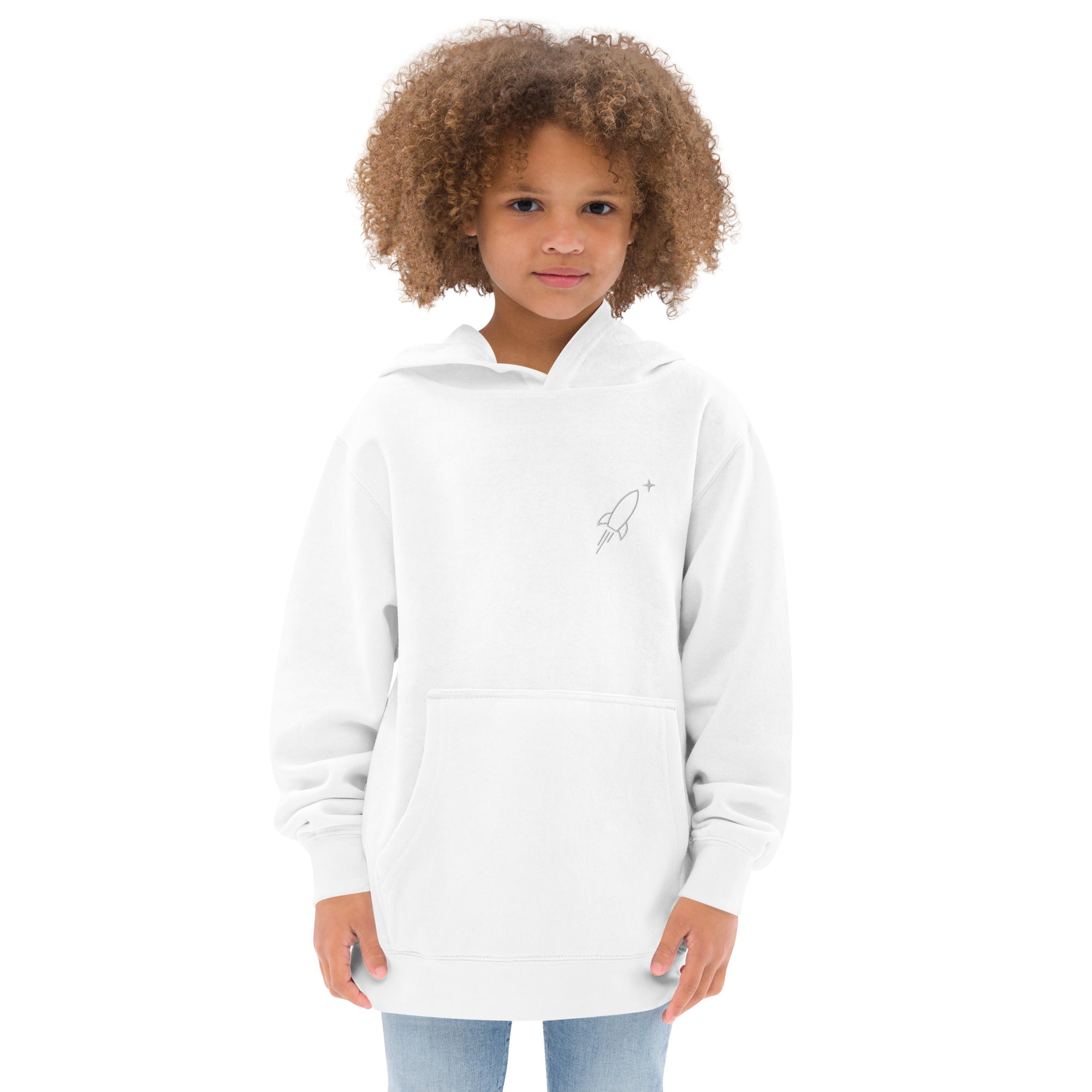 Rocketeer Kidz Minimal Rocket Embroidered Kids Fleece Hoodie – Cozy Holiday Sweatshirt