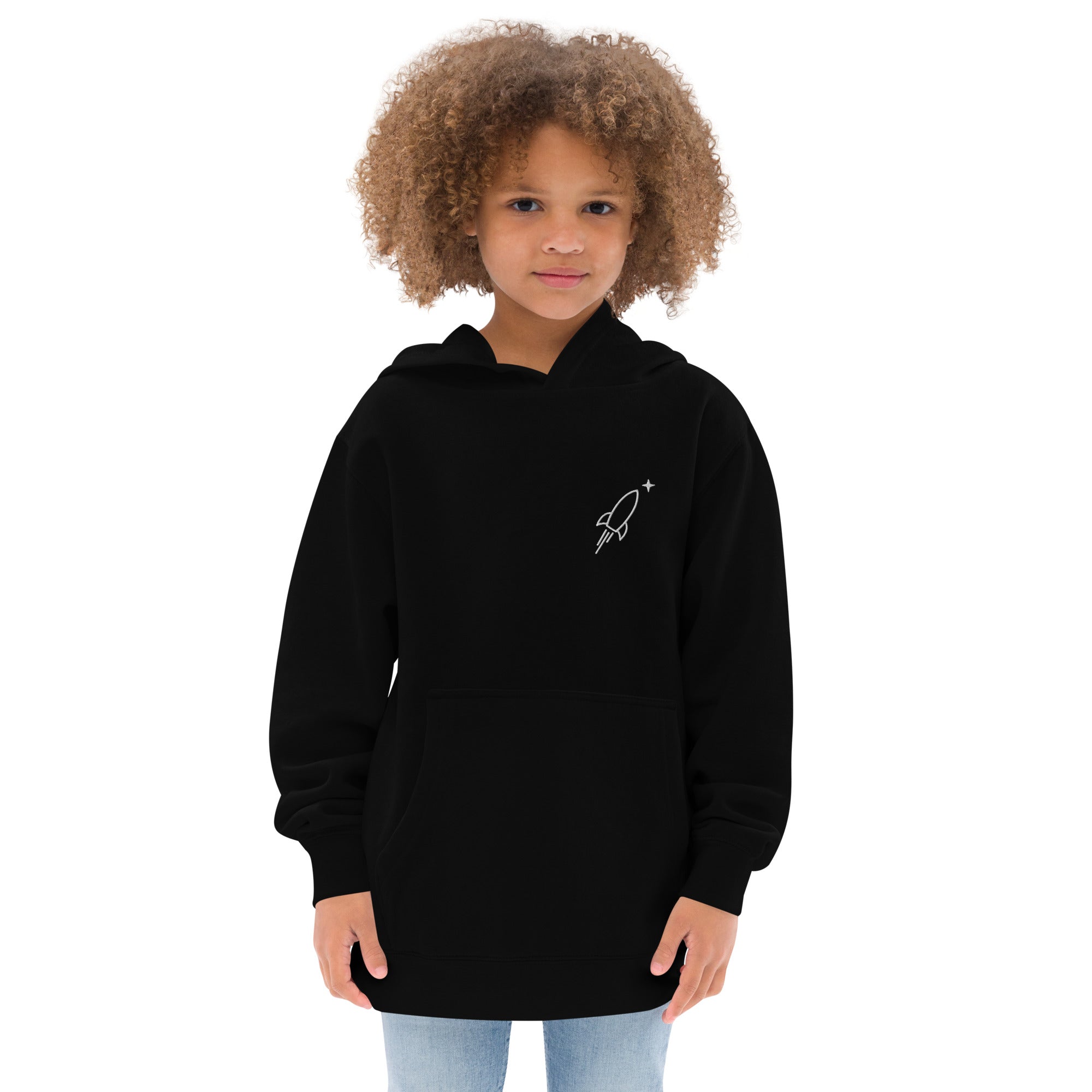 Rocketeer Kidz Minimal Rocket Embroidered Kids Fleece Hoodie – Cozy Holiday Sweatshirt