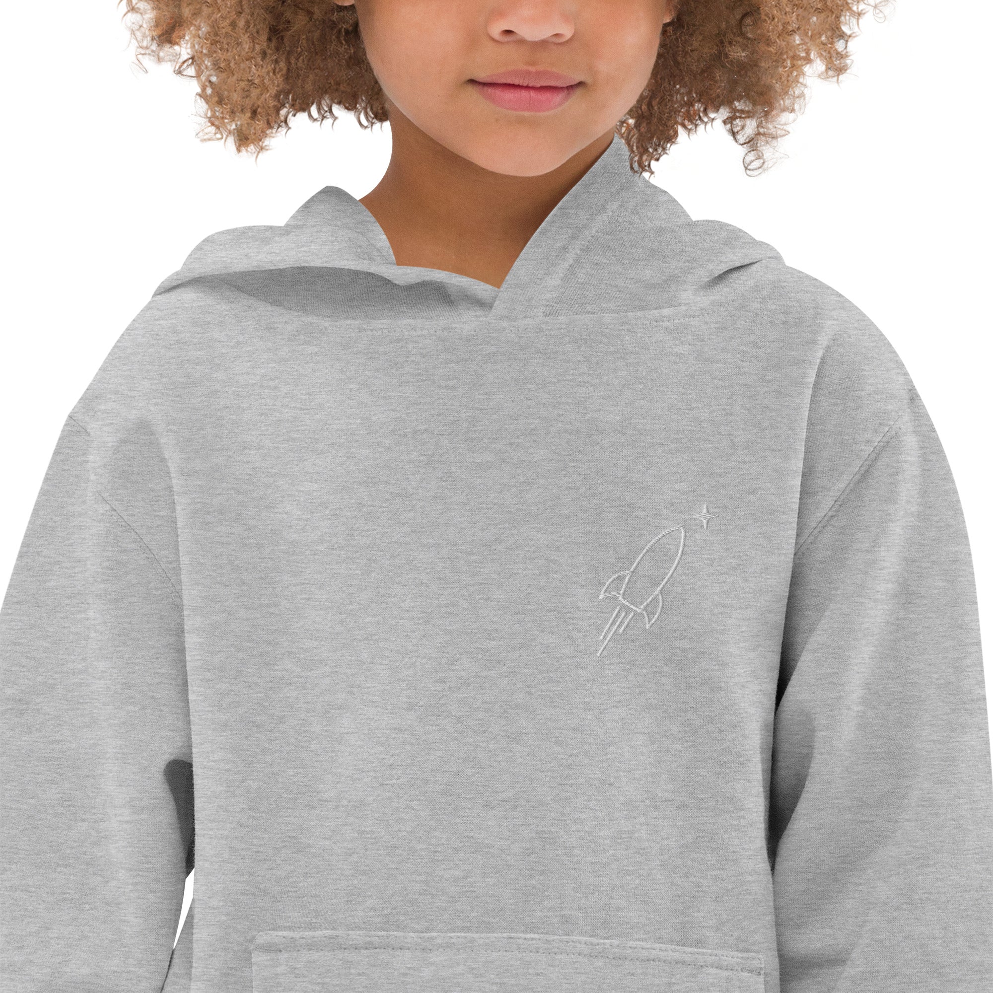 Rocketeer Kidz Minimal Rocket Embroidered Kids Fleece Hoodie – Cozy Holiday Sweatshirt