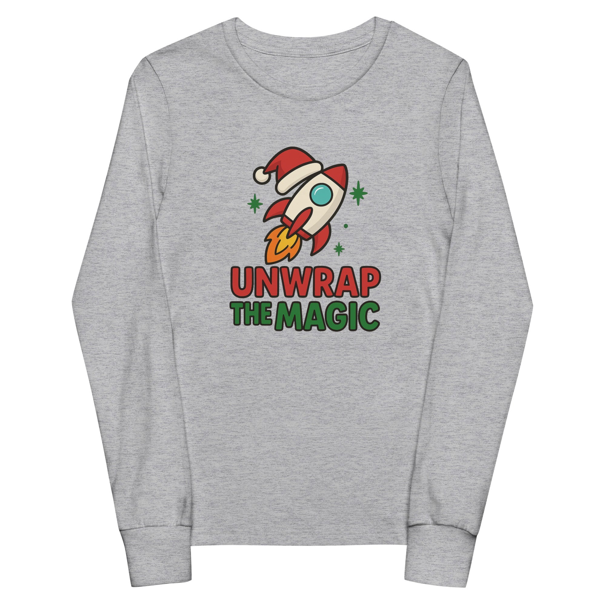 Rocketeer Kidz “Unwrap the Magic” Youth Long Sleeve Tee – Holiday Rocket Shirt for Kids